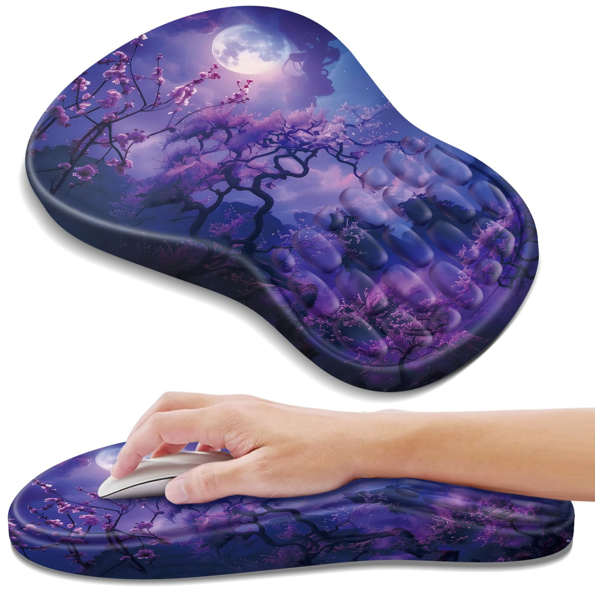 YIWEI Ergonomic Mouse Pad with Wrist Rest for Carpal Tunnel Pain Relief | Memory Foam Wrist Support,Non-Slip Rubber Base, Keyboard Computer Mousepad,Lycra Cloth Surface,Gaming Home Office,Black