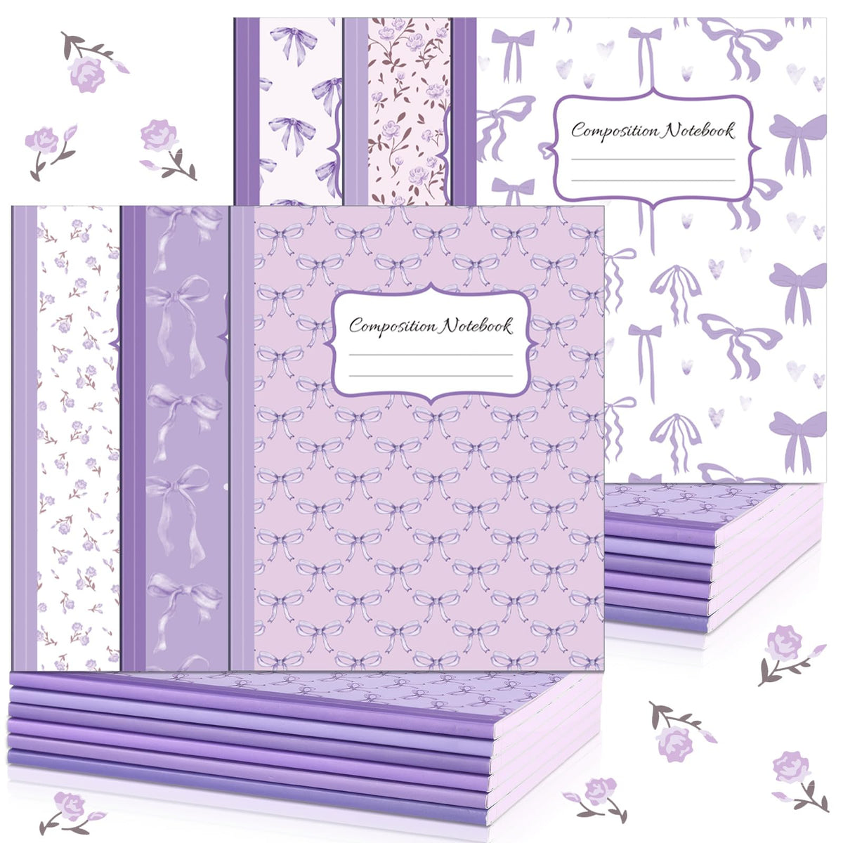 Fullhawl 6 Pack Pink Composition Notebook College Ruled | Back to School Supplies 110 Pages Note Taking, 9-3/4 x 7-1/2"Inch Size, Preppy Aesthetic Design, Cute Journal Office Use