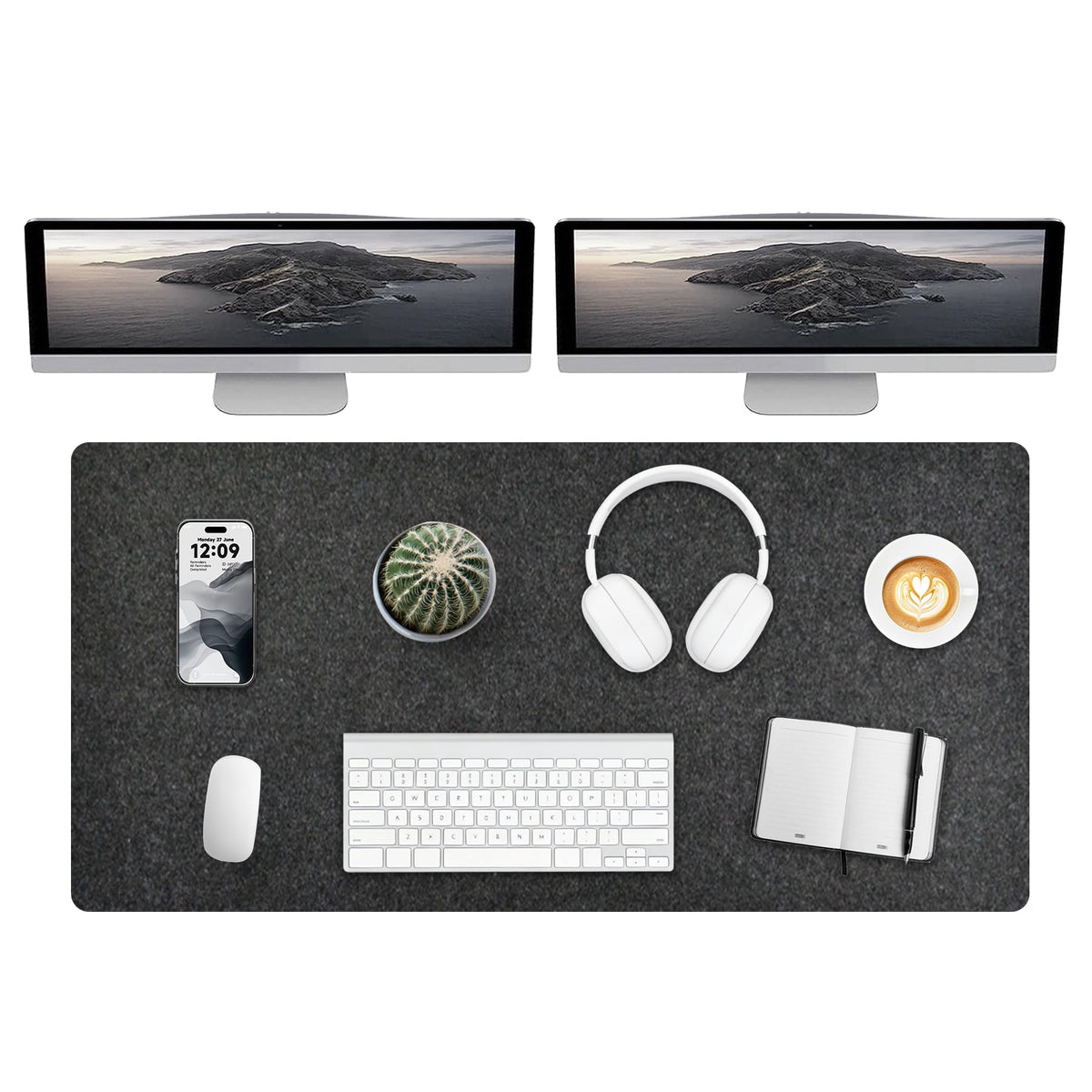DAWNTREES Felt Desk Mat, Computer Mat for Desk, Dark Gray (36x12Inches) | Non-Slip Large Felt Mouse Pad and Keyboard Mat, Felt Desk Pad for Office and Home, Desktop Protection