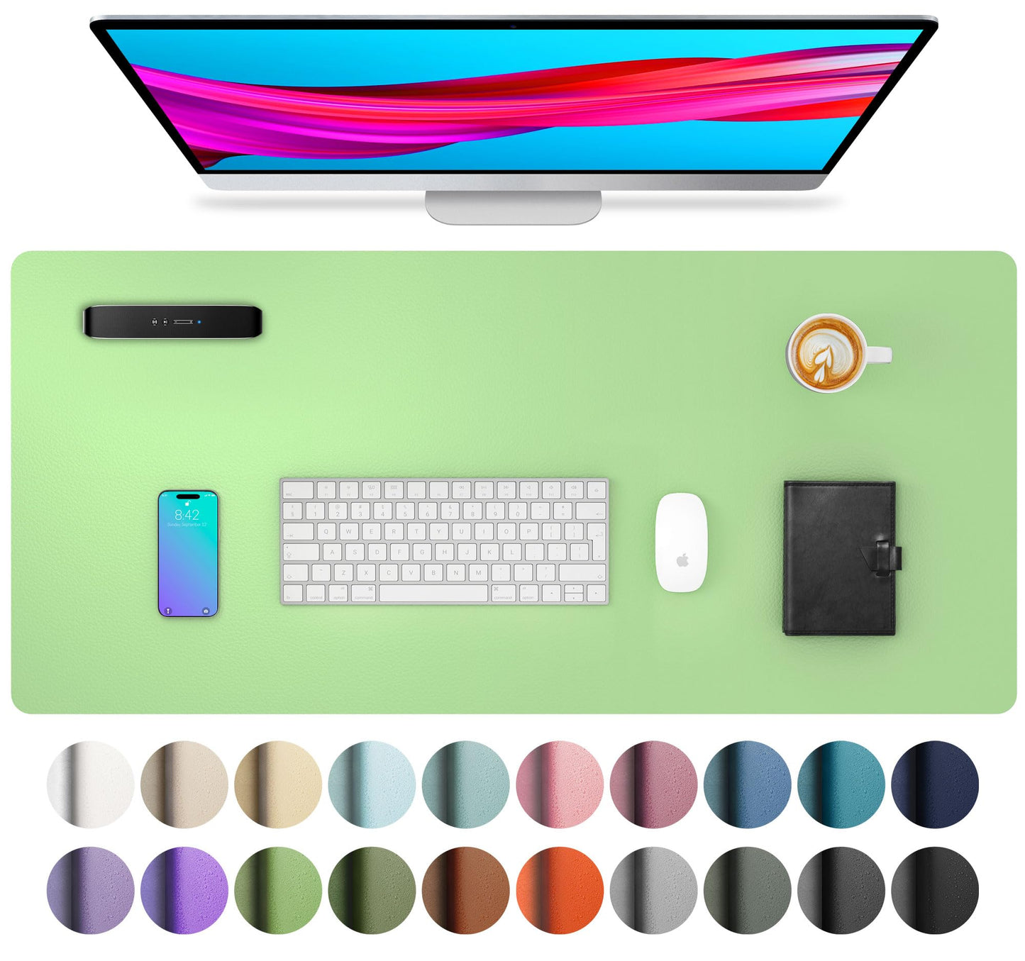 Aothia Non-Slip Waterproof PU Leather Desk Pad Protector for Mouse, Writing Desk, Office, Home, Laptop Blotter, 23.6" x 13.7", Black