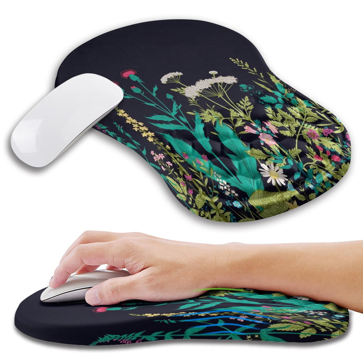Ergonomic Mouse Pad Wrist Support with Memory Foam Massage Bulge, Carpal Tunnel Pain Relief Mousepad Wrist Rest for Mouse(12x8 inch, Black)