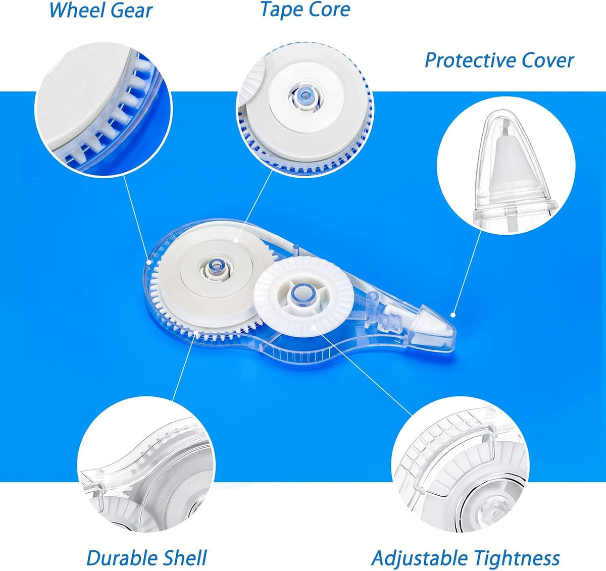 White Correction Tape 10 Pack, Easy Use Roller Applicator, Instant Dry, Jam Free PET Film, Smooth Precise Corrections for School, Office, Home,1/5" X39Ft