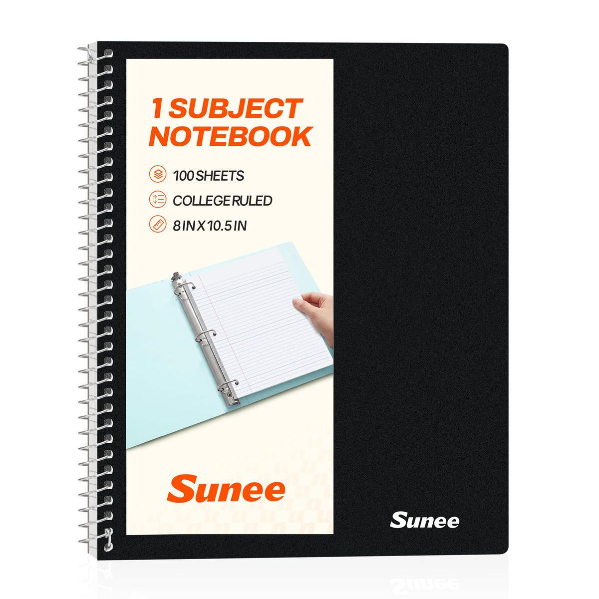 SUNEE Spiral Notebook, 1-Subject, College Ruled Paper, 8" x 10-1/2", 100 Sheets per Notebook, 3-Hole Punched Paper, Water Resistant Cover, Double-sided Pockets, Spiral Lined Notebooks for Work, Pink