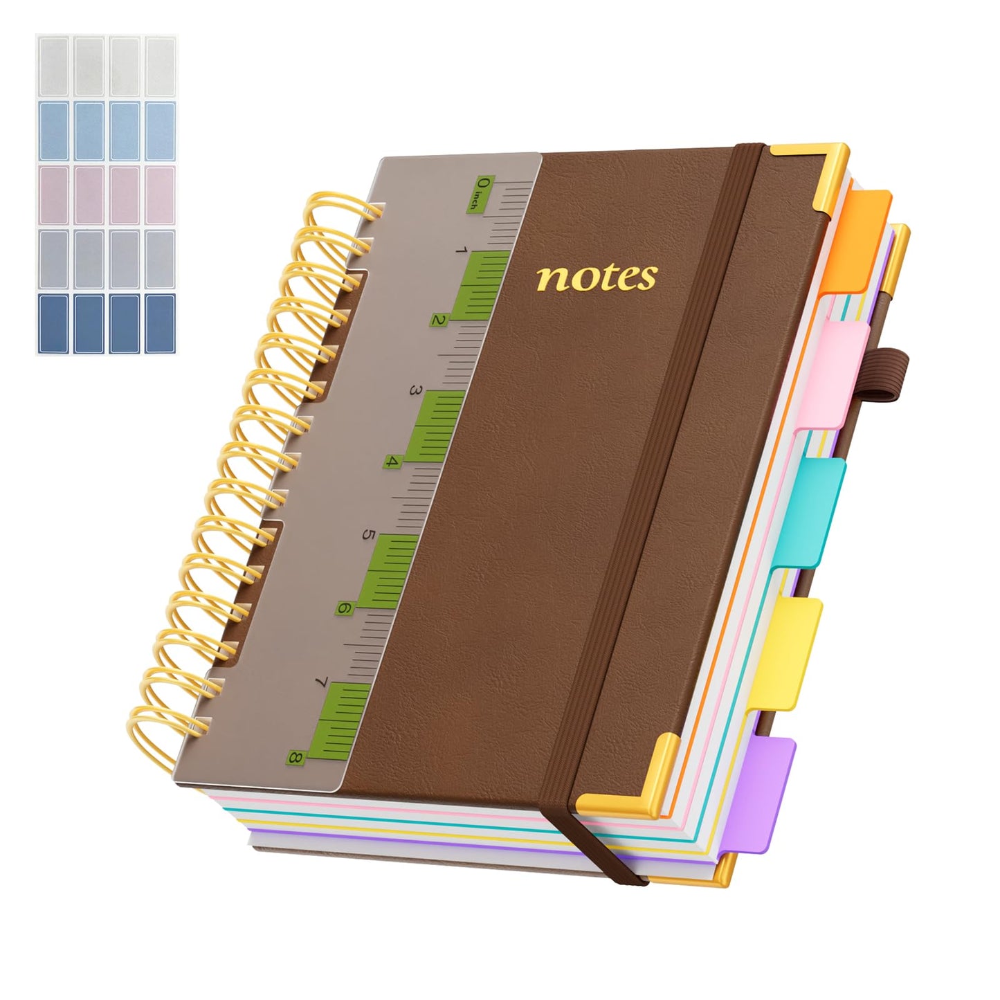 Line Hardcover Spiral Notebook with Removable Dividers Tabs & Ruler, 5 Subject Notebook College Ruled, 300 Page, Large 8"x10" B5 Notebooks for Work School, Lined Journal for Women & Men, Purple