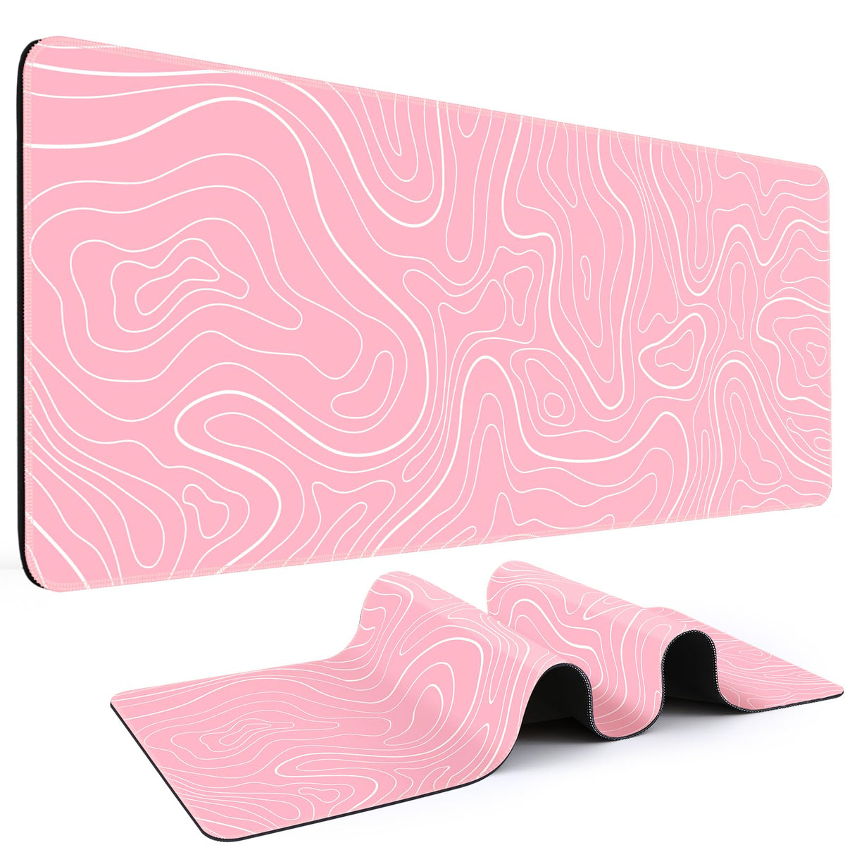DIGSOM Gaming Mouse Pad, Black with White Topographic Line, 31.5x11.8in | XL Mouse mat, Smooth surface, Anti-slip rubber base, For keyboard and mouse, For home and office use