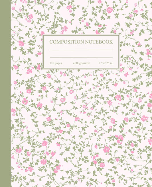 Composition Notebook College Ruled: Vintage Pink Flowers Botanical Illustration | Cottagecore Aesthetic Journal for College, School, Office & Work