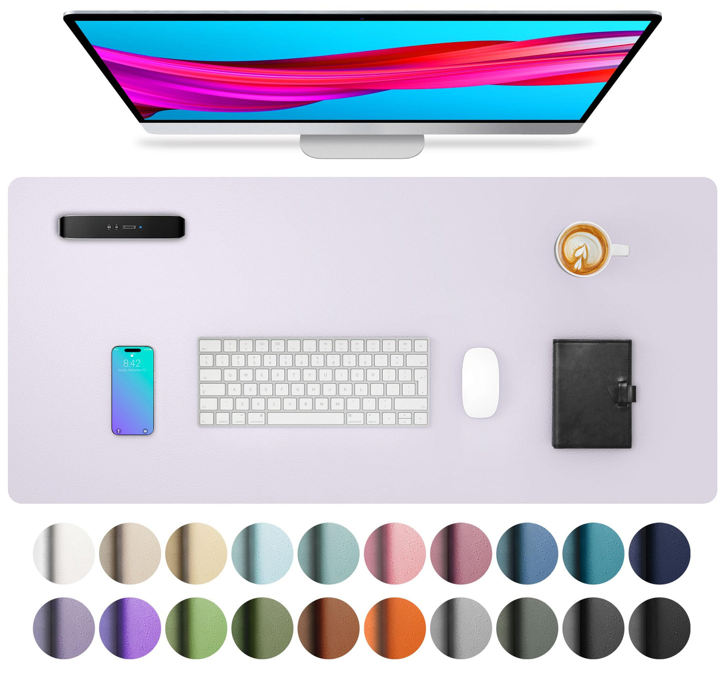 Aothia Non-Slip Waterproof PU Leather Desk Pad Protector for Mouse, Writing Desk, Office, Home, Laptop Blotter, 23.6" x 13.7", Black