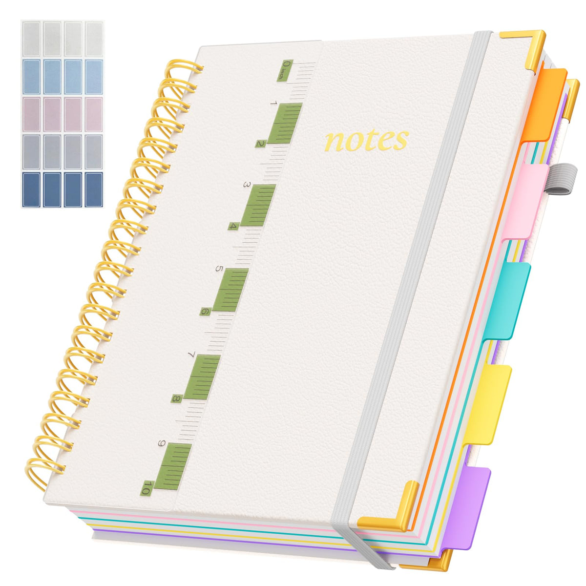 Line Hardcover Spiral Notebook with Removable Dividers Tabs & Ruler, 5 Subject Notebook College Ruled, 300 Page, Large 8"x10" B5 Notebooks for Work School, Lined Journal for Women & Men, Purple