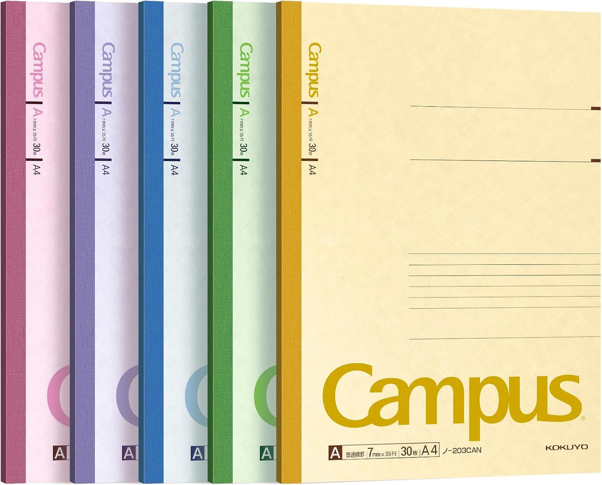KOKUYO Composition Notebooks, 5 Pack Campus A4 Comp Book with A 7mm Ruled, 30 Sheets, Classic School Lined Notebook, Journal Notebook for Women Work Study Note Taking (NO-203CAX5)