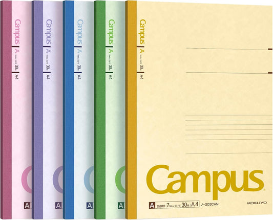 KOKUYO Composition Notebooks, 5 Pack Campus A4 Comp Book with A 7mm Ruled, 30 Sheets, Classic School Lined Notebook, Journal Notebook for Women Work Study Note Taking (NO-203CAX5)