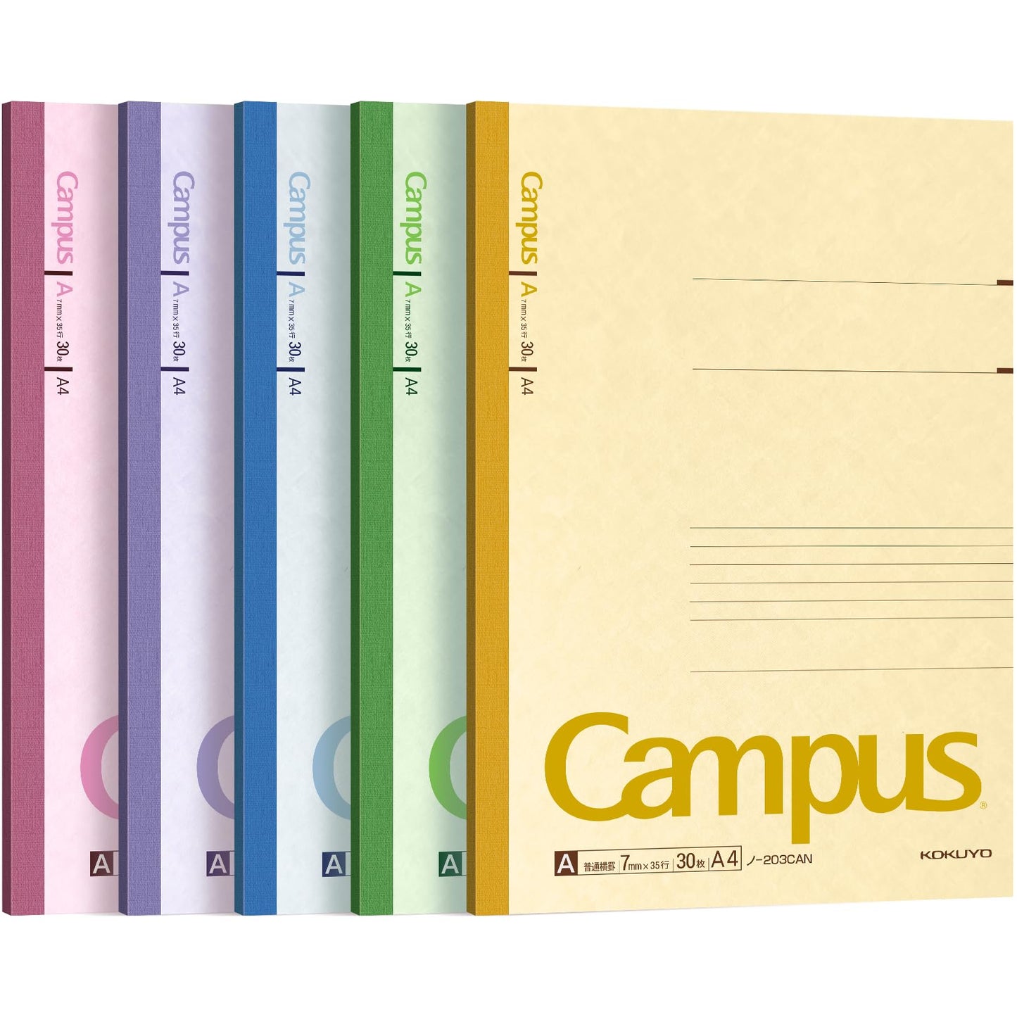 KOKUYO Composition Notebooks, 5 Pack Campus A4 Comp Book with A 7mm Ruled, 30 Sheets, Classic School Lined Notebook, Journal Notebook for Women Work Study Note Taking (NO-203CAX5)