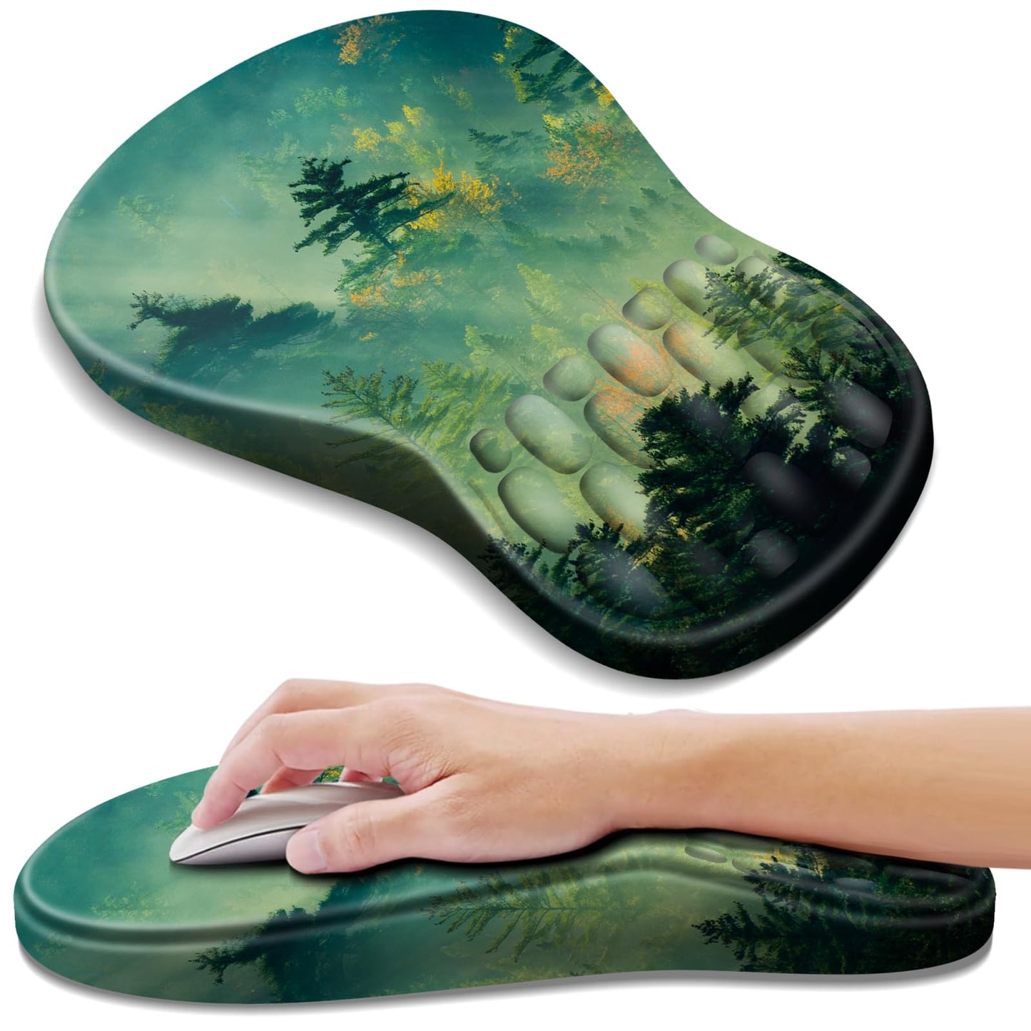 YIWEI Ergonomic Mouse Pad with Wrist Rest for Carpal Tunnel Pain Relief | Memory Foam Wrist Support,Non-Slip Rubber Base, Keyboard Computer Mousepad,Lycra Cloth Surface,Gaming Home Office,Black