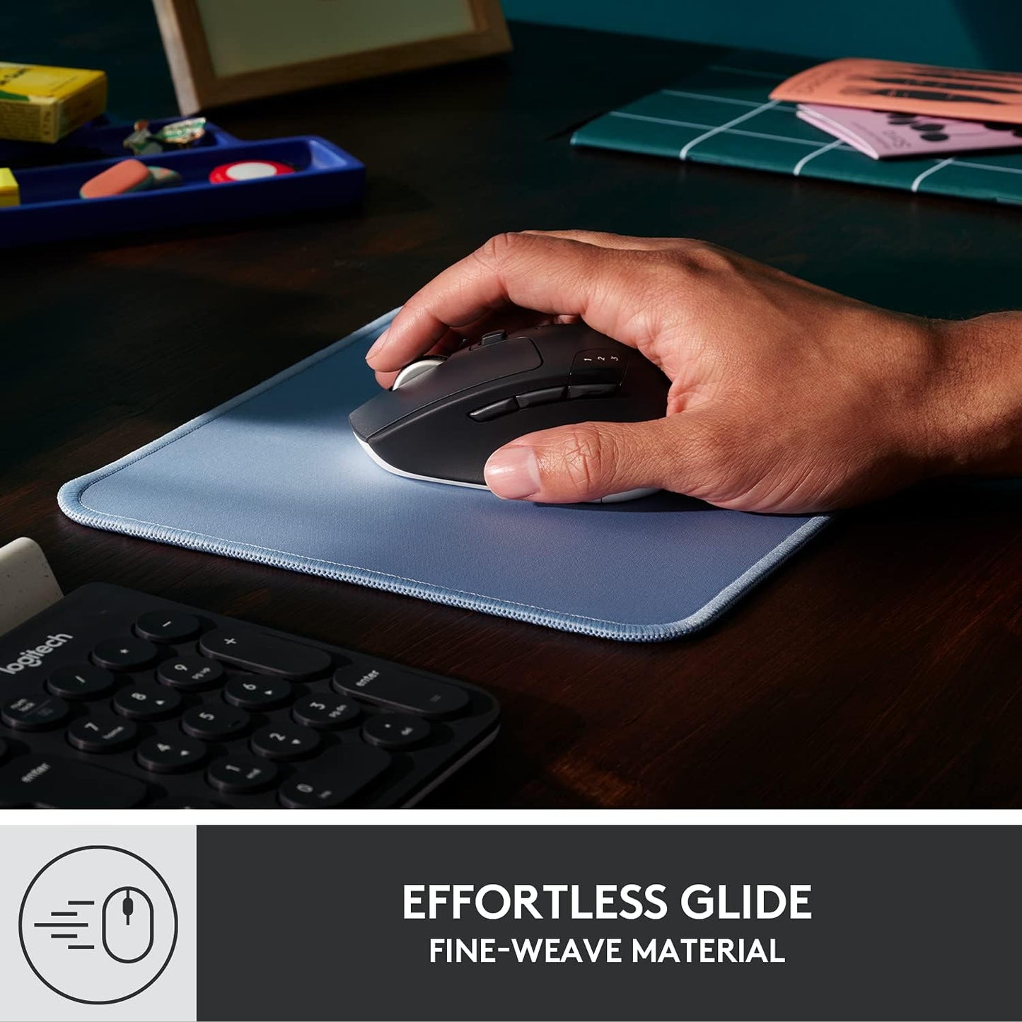 Logitech Studio Series Computer Mouse Pad - Blue Grey | Anti-slip rubber base, easy gliding surface, durable materials, portable design, for computers