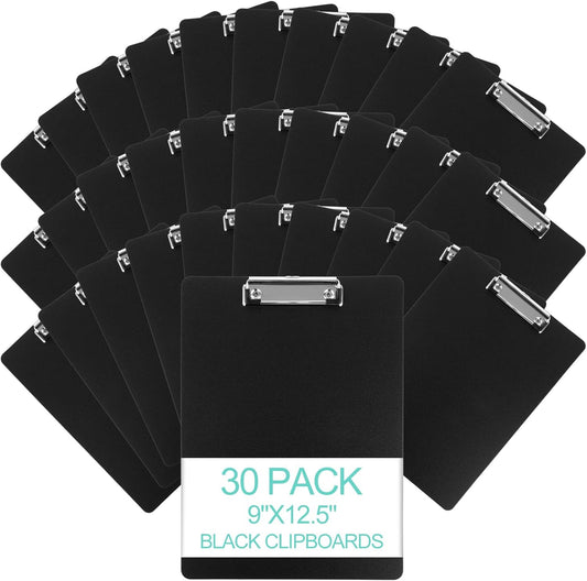 MIVIDE 30 Pack Black Clipboards, Black Plastic Clipboards Bulk, Plastic Office Clipboard 12.4 x 8.9 Inch Size Clipboard for Classroom, Teacher, Home, Office Supply