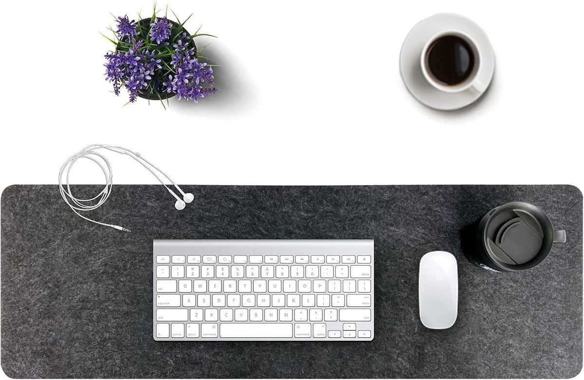 DAWNTREES Felt Desk Mat, Computer Mat for Desk, Dark Gray (36x12Inches) | Non-Slip Large Felt Mouse Pad and Keyboard Mat, Felt Desk Pad for Office and Home, Desktop Protection