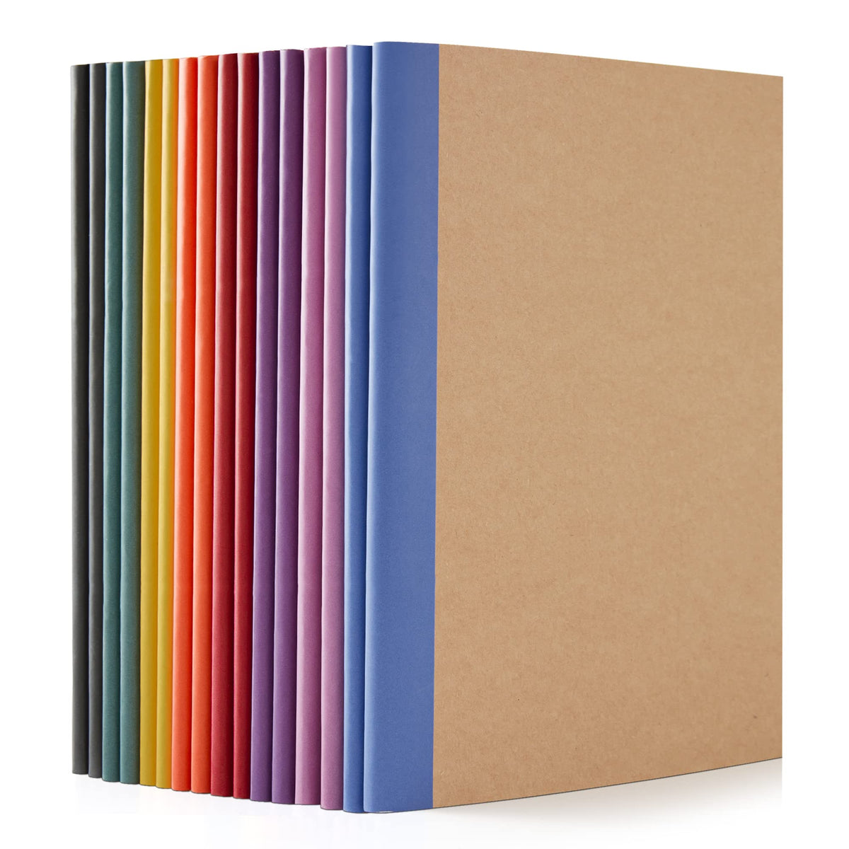 feela 16 Pack Composition Notebook Bulk, Kraft Cover Lined Blank College Ruled Travel Journals with Pastel Color Spine For Women Students Office, 60 Pages, 8.3”x 5.5”, A5, 8 Pastel Colors