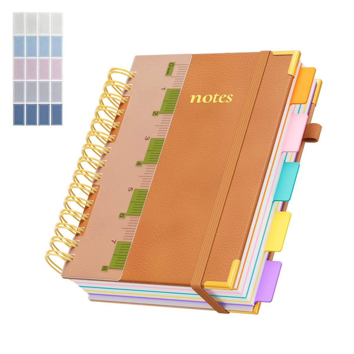 Line Hardcover Spiral Notebook with Removable Dividers Tabs & Ruler, 5 Subject Notebook College Ruled, 300 Page, Large 8"x10" B5 Notebooks for Work School, Lined Journal for Women & Men, Purple
