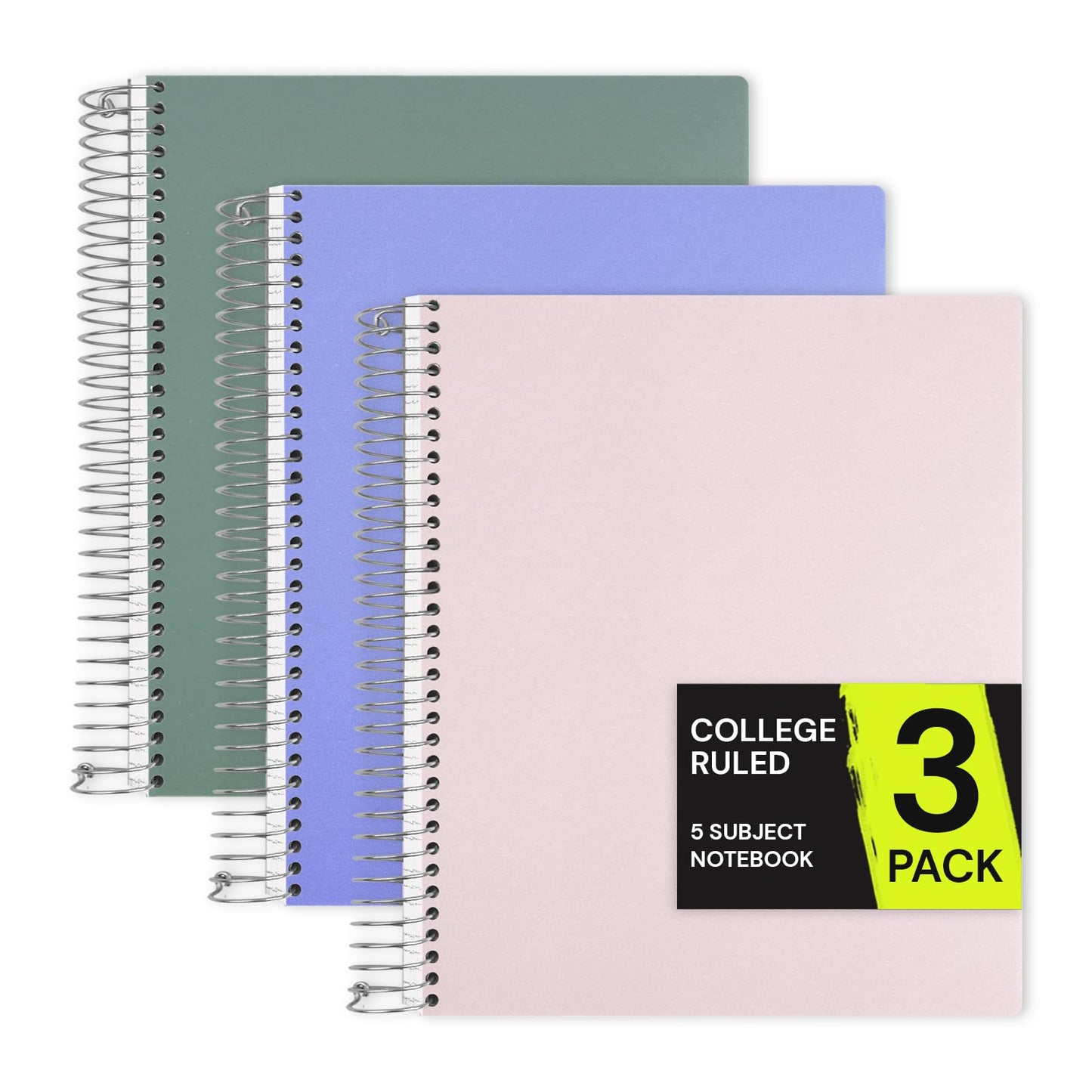 ONAVIA Pink 5 Subject Spiral Notebook College Ruled, 400 Pages | 200 Sheets, 9 x 11 in, 6 Pack Waterproof Plastic Cover, Durable, School Notebooks, Classroom, Teachers