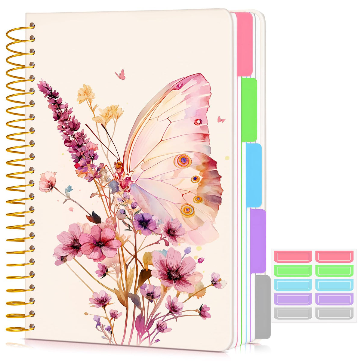 5 Subject Notebook College Ruled 240 Pages, A5(5.8"x8.3") Hardcover Spiral Notebook with Removable Pocket Dividers Tabs, Lined Spiral Journal Notebook for Women, Notebooks for Work School Note taking Pink