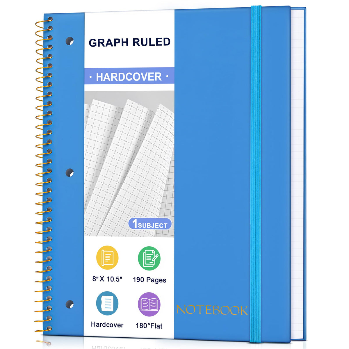 MUAHLIUB Spiral Notebook College Ruled Paper 8" x 10-1/2", 1 Subject Spiral Notebook, 3-Hole Punched Perforated Pages Ideal for School, Office, Writing, 95 Sheets Lined Journaling Notebook, Black