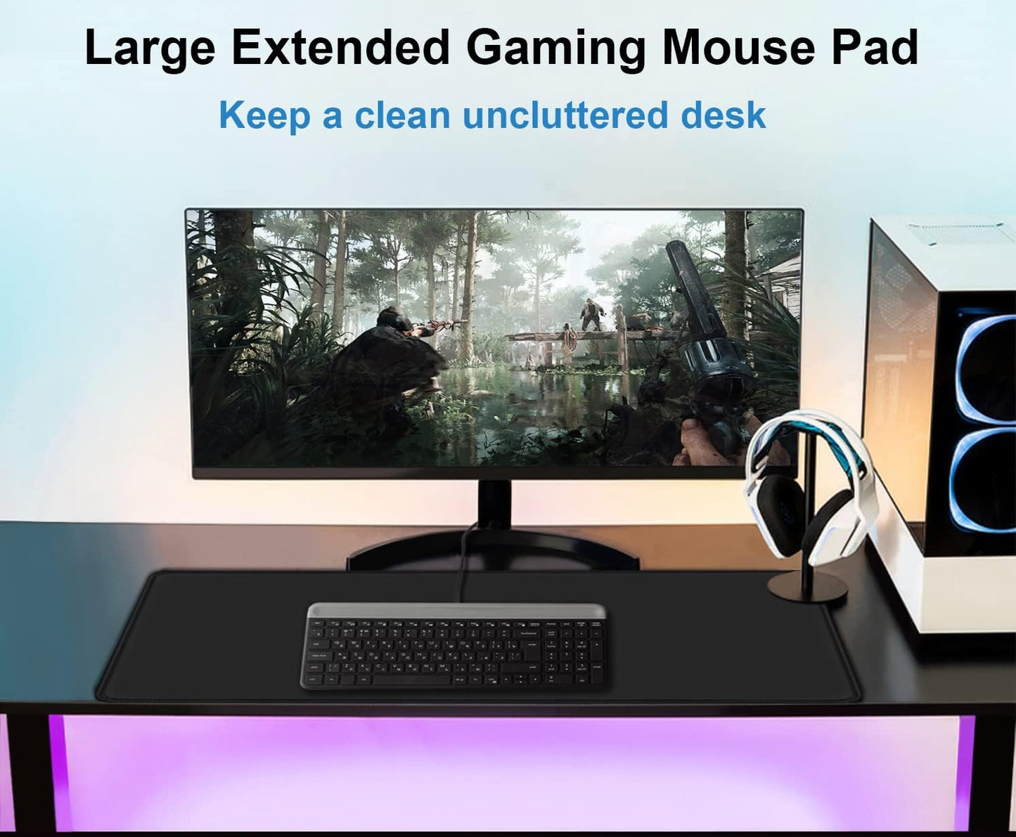 Mouse Pad Gaming, Extra Large Mousepad with Stitched Edges, Non-Slip Base | Large MousePad, Premium Microfiber Cloth Surface, Waterproof Keyboard Desk Mat for Home Office Gaming, 31.5 x 11.8 in, Black