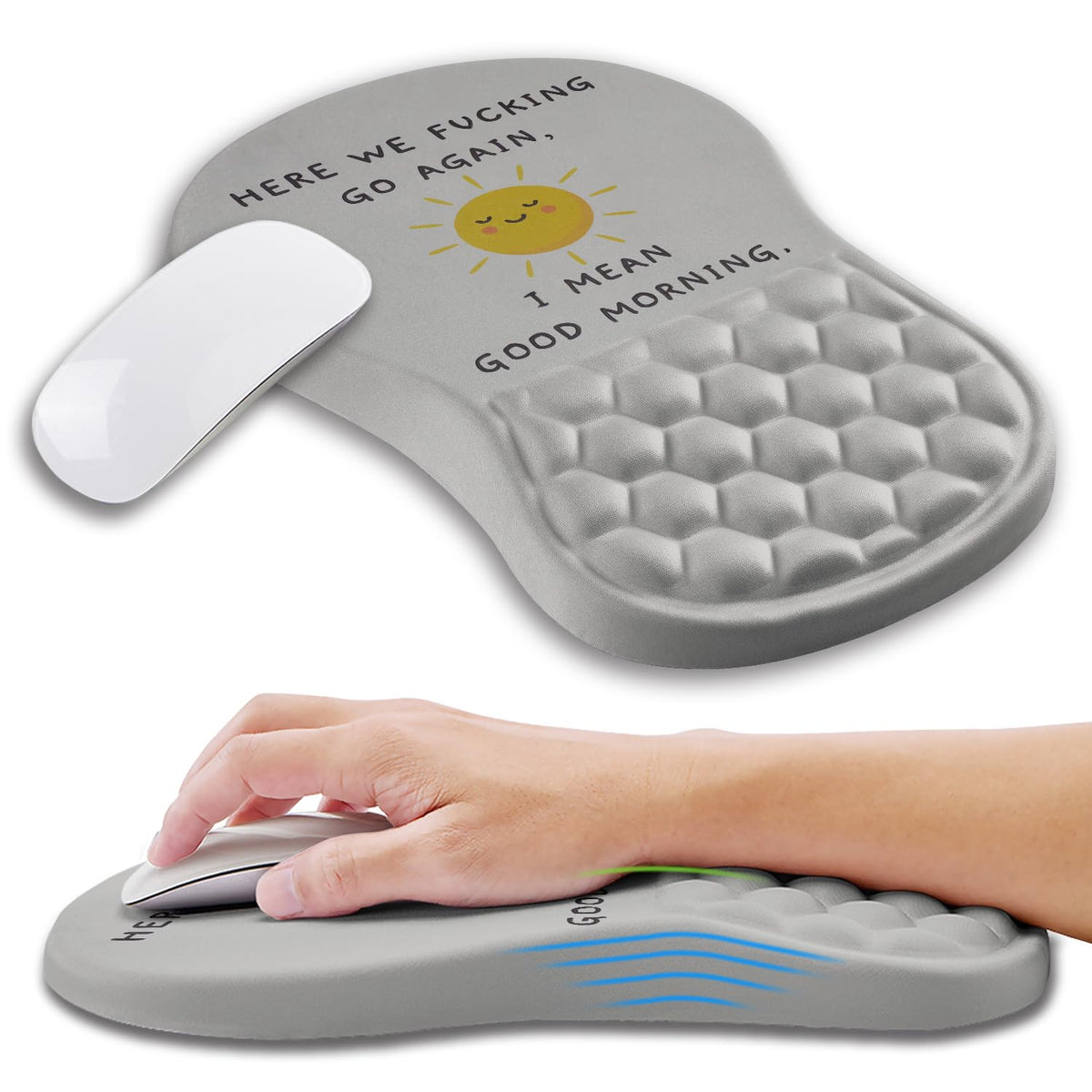 Ergonomic Mouse Pad Wrist Support with Memory Foam Massage Bulge, Carpal Tunnel Pain Relief Mousepad Wrist Rest for Mouse(12x8 inch, Black)