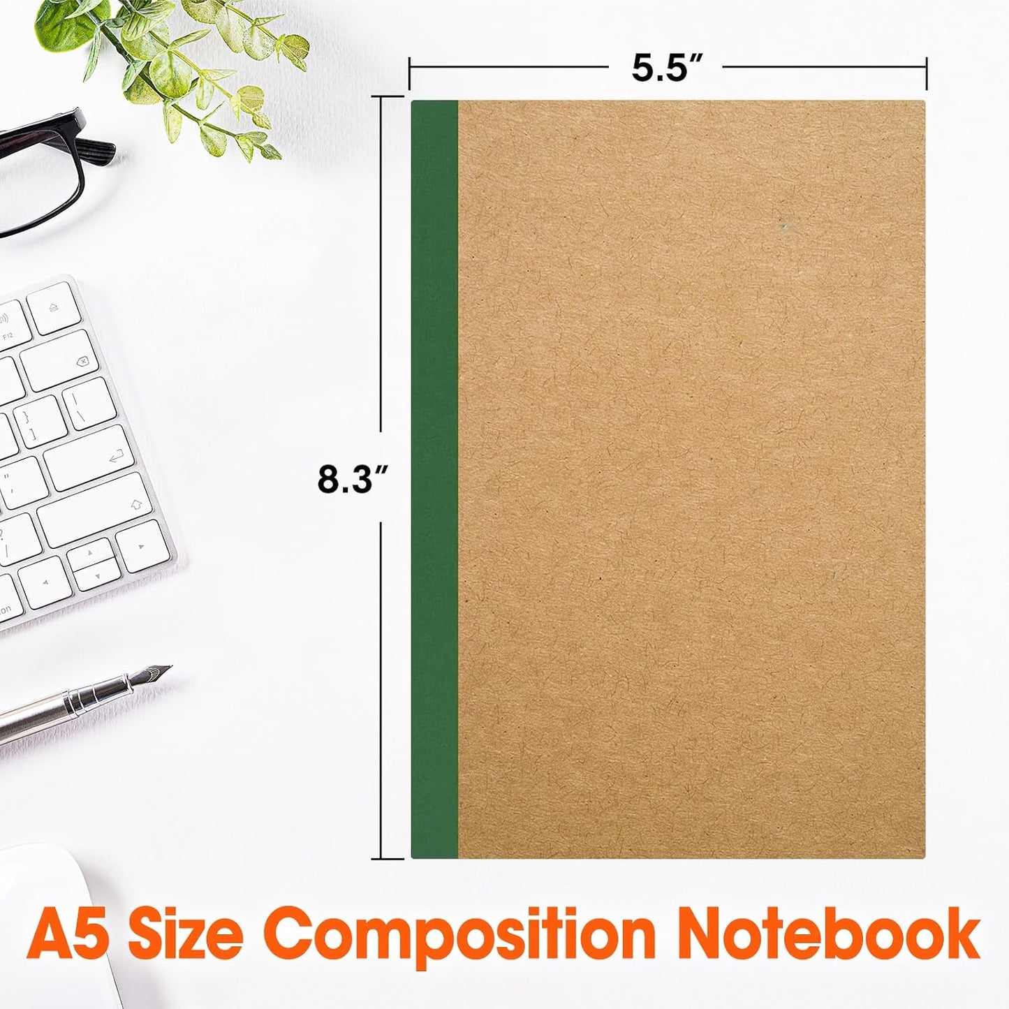 YesBes 32 Pack Composition Notebooks Bulk, A5 Kraft Cover Lined Journaling Notebooks, 8.3”x 5.5” Travel Notebook for School Office Students Artists, 8 Colors 60 Pages