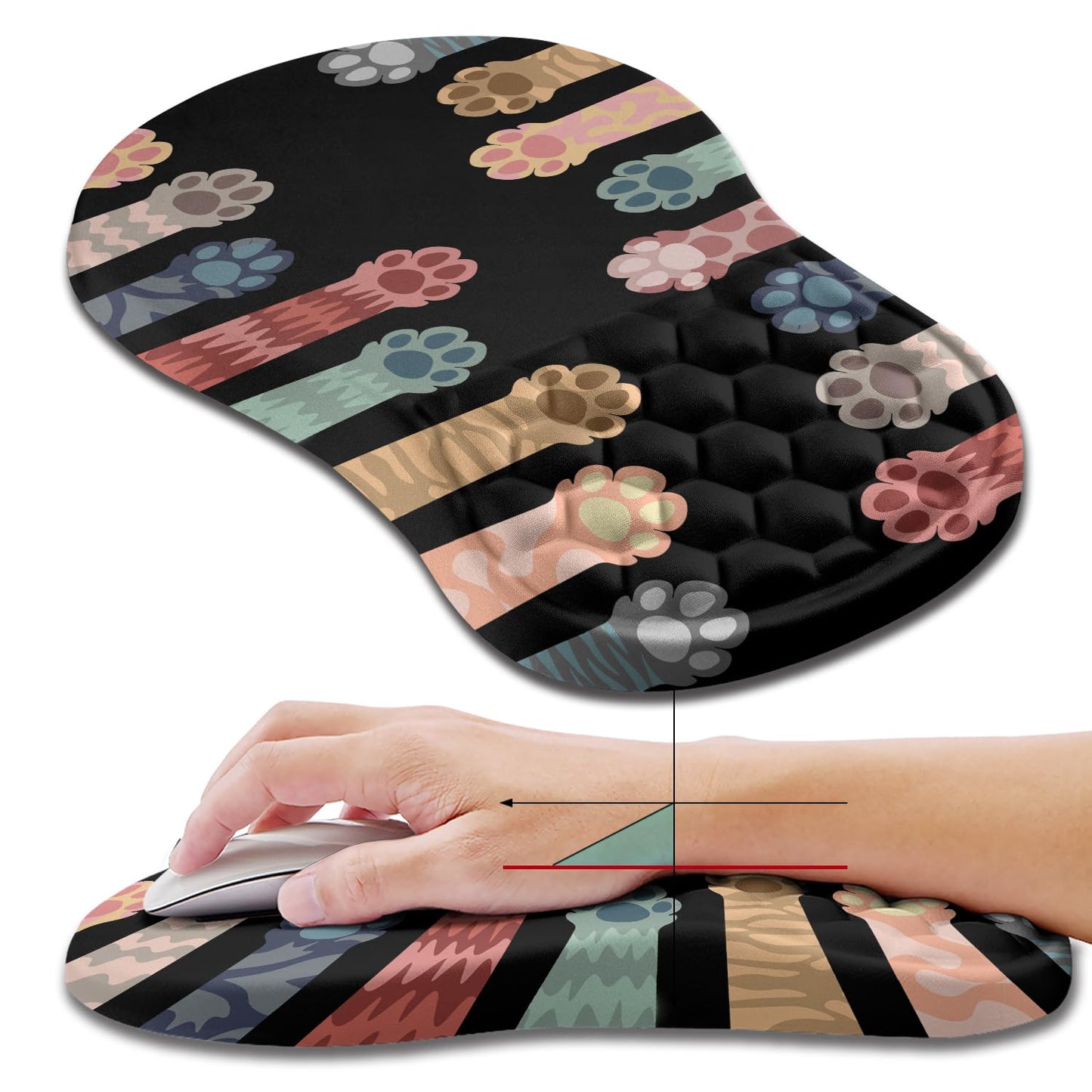 Hokafenle Ergonomic Mouse Pad Wrist Support, Wrist Rest Mousepad for Carpal Tunnel Pain Relief with Integrated Memory Foam Slope Massage Bulge (11.8x7.9 inch,Topographic Contour)