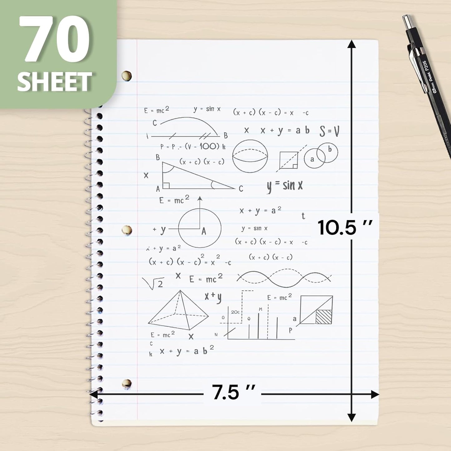 ONAVIA Pink 1 Subject Spiral Notebook Wide Ruled 5 Pack, 140 Pages | 70 Sheets, 7.5 x 10.5 in, 3-Hole Punched, School Notebook, Wide Ruled Paper, Study, Students