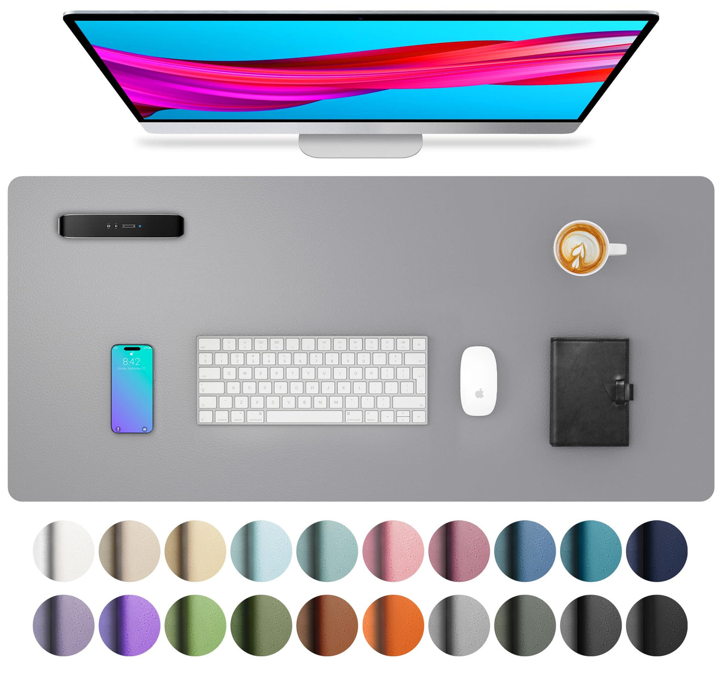 Aothia Non-Slip Waterproof PU Leather Desk Pad Protector for Mouse, Writing Desk, Office, Home, Laptop Blotter, 23.6" x 13.7", Black