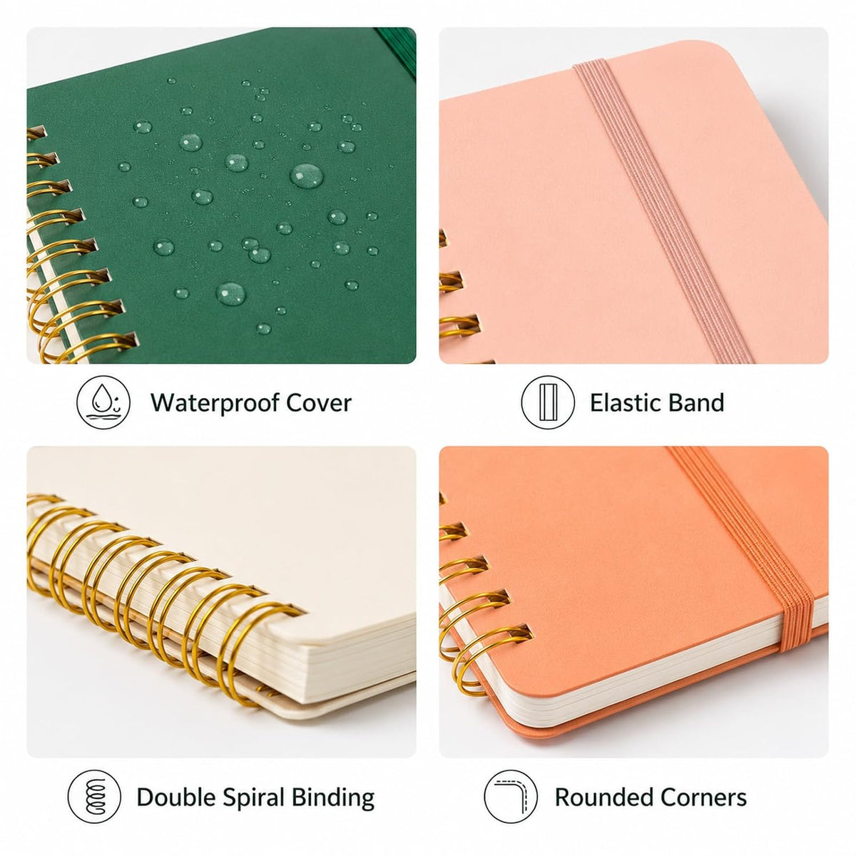 Siorpee 4 PCS Small Spiral Notebook 5x7, Spiral Journal Notebook, Notebooks for Work, Note Taking, School, Small Notebooks 5x7 with Strap, Cute Notebooks for Women 50 Sheets