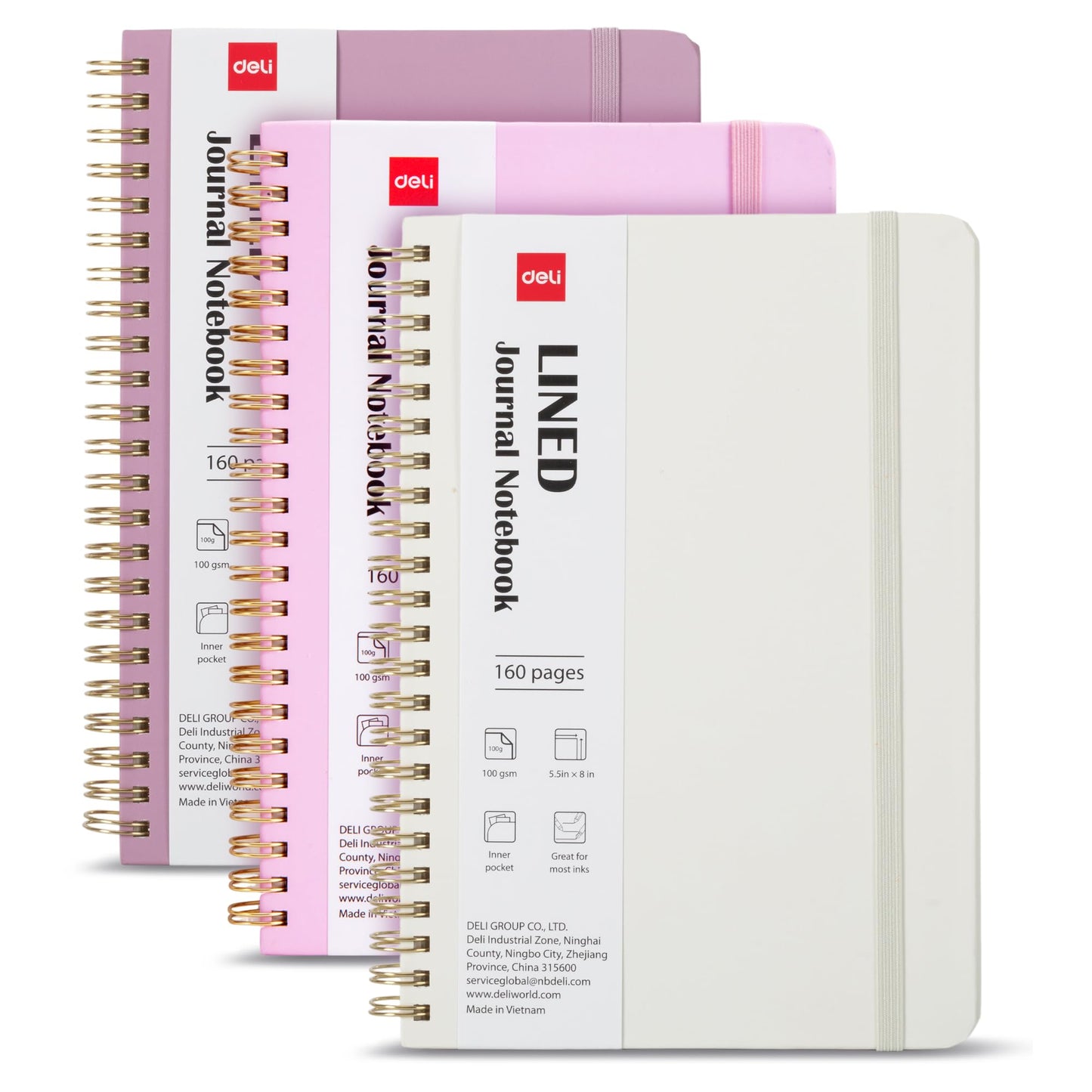 deli 3 Pack Lined Spiral Journal Notebook, 160 Pages, A5 (5.5"x8") Hardcover Writing Notebook, College Ruled Spiral Bound Journal for Women & Men - Perfect for Work, School, Office & Note Taking
