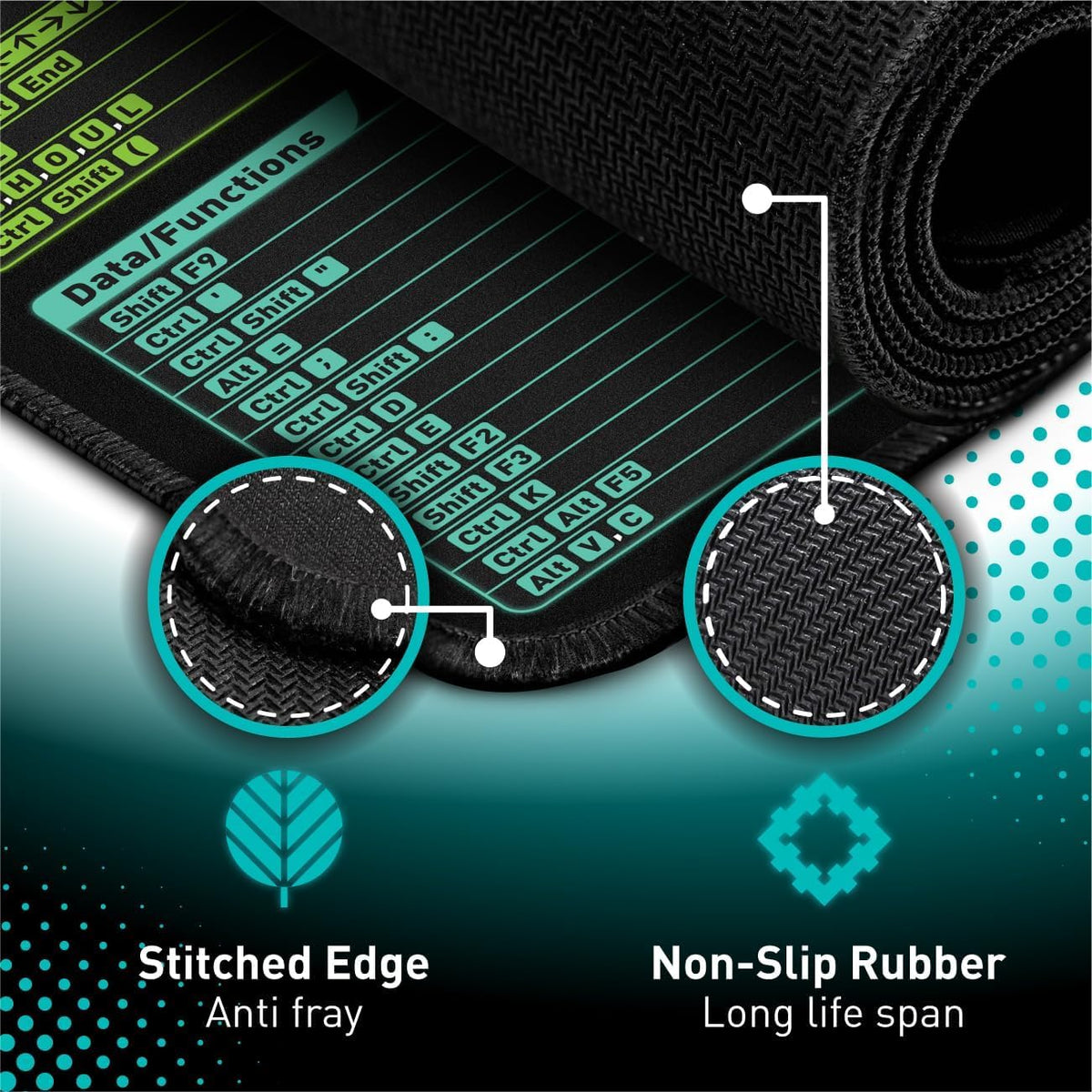 Pixiecube Excel Cheat Sheet Desk Pad | Excel Shortcut Keys Mouse Pad | Extended Large XL Gaming Mousepad | PC Office Spreadsheet Keyboard Mat | Non-Slip Stitched Edge