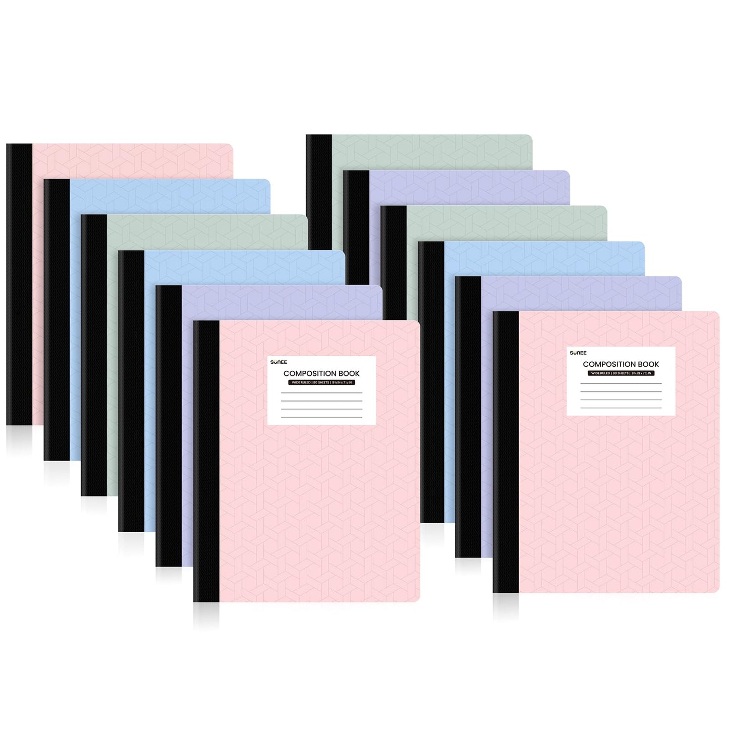 SUNEE Composition Notebooks - Wide Ruled Paper, 4 Pack Composition Book, 9 3/4" x 7 1/2", 80 Sheets/160 Pages, Assorted Colors, School & Office Supplies