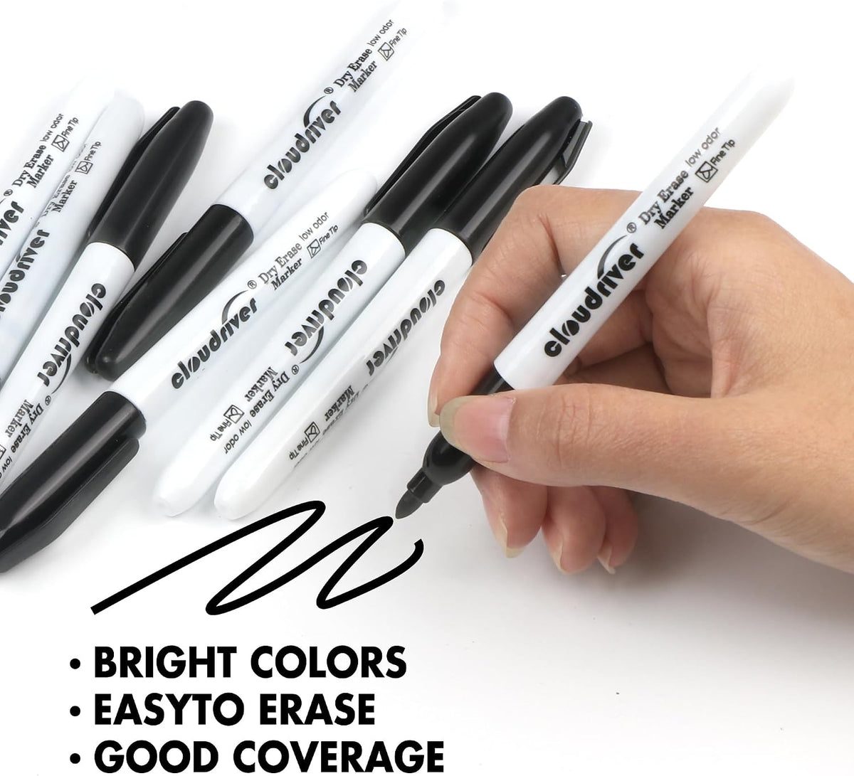 cloudriver Fine Tip Dry Erase Markers Black, 60 Pack Black Whiteboard Markers Bulk, Low-Odor, Ideal For School Office Home Use