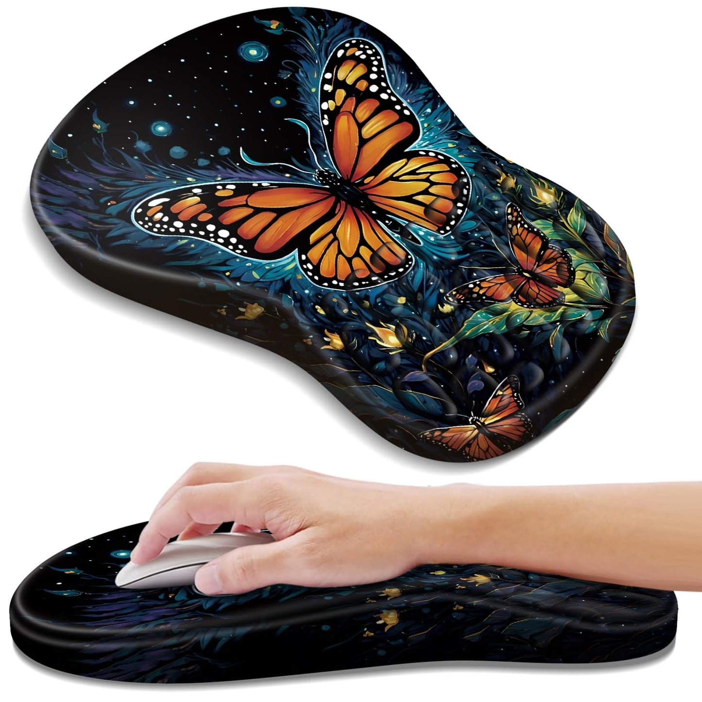 YIWEI Ergonomic Mouse Pad with Wrist Rest for Carpal Tunnel Pain Relief | Memory Foam Wrist Support,Non-Slip Rubber Base, Keyboard Computer Mousepad,Lycra Cloth Surface,Gaming Home Office,Black