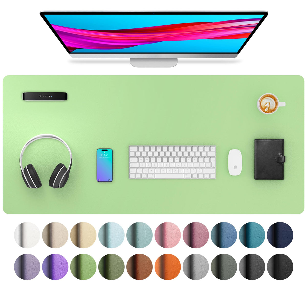 Aothia Non-Slip Waterproof PU Leather Desk Pad Protector for Mouse, Writing Desk, Office, Home, Laptop Blotter, 23.6" x 13.7", Black