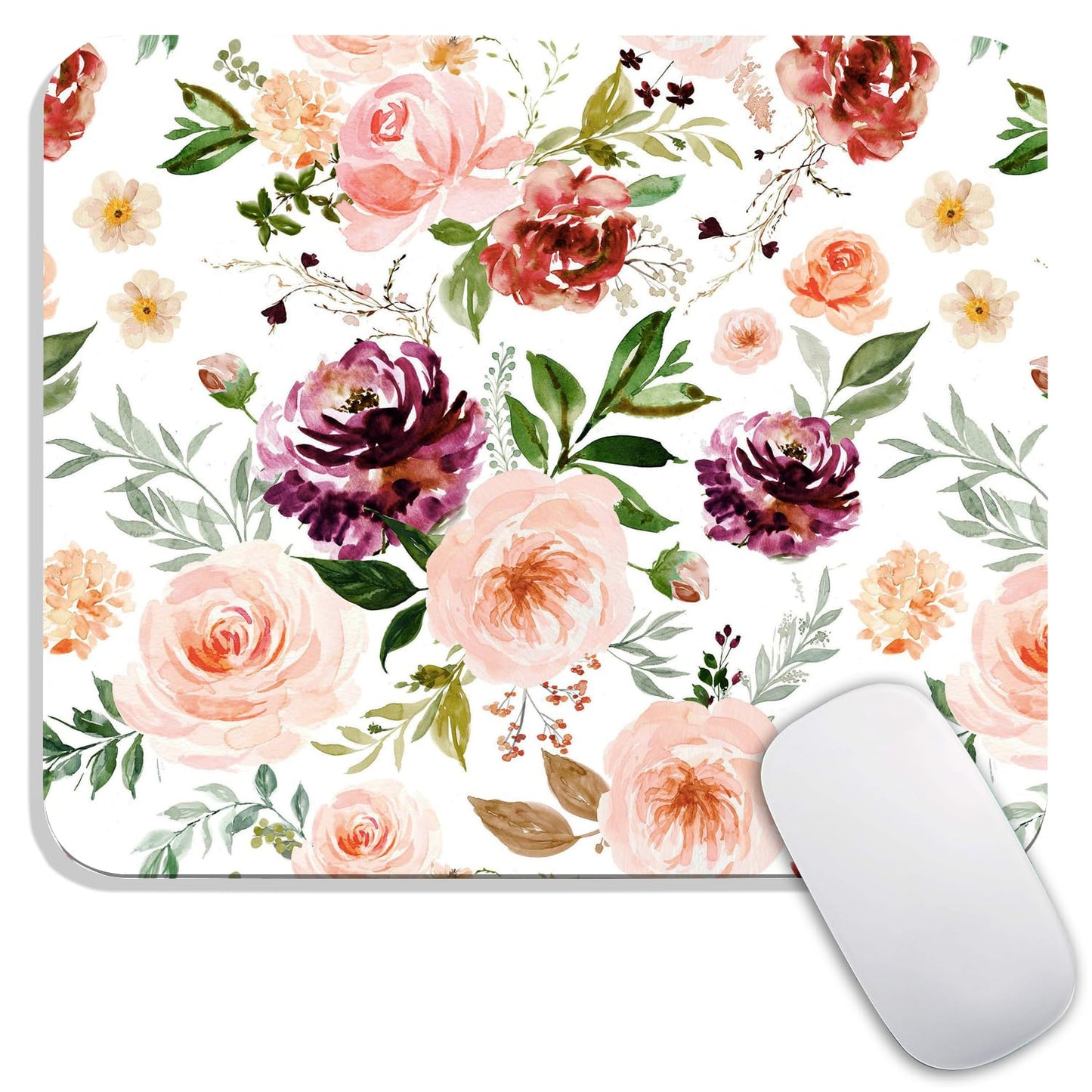 Square Mouse Pad Beautiful Flowers Plants, Personalized Premium-Textured Custom Mouse Mat Design, Washable Mousepad Cloth, Non-Slip Rubber Base Computer Mouse Pads for Wireless Mouse