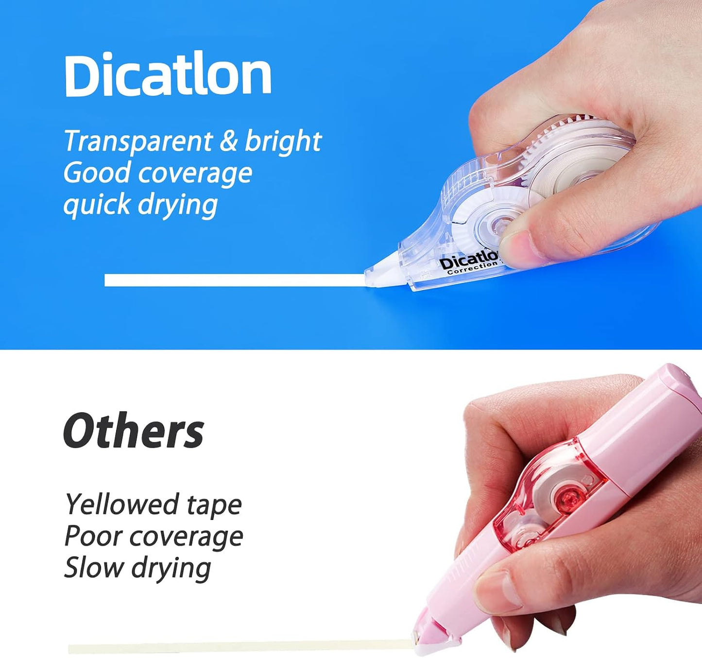White Correction Tape 10 Pack, Easy Use Roller Applicator, Instant Dry, Jam Free PET Film, Smooth Precise Corrections for School, Office, Home,1/5" X39Ft