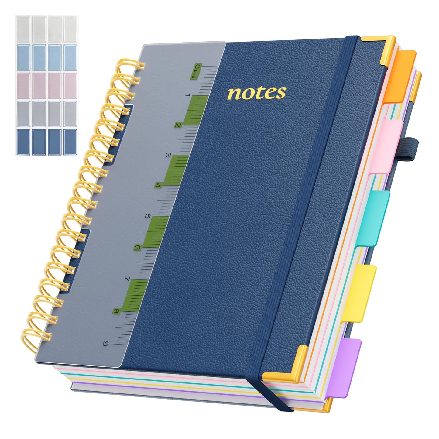 Line Hardcover Spiral Notebook with Removable Dividers Tabs & Ruler, 5 Subject Notebook College Ruled, 300 Page, Large 8"x10" B5 Notebooks for Work School, Lined Journal for Women & Men, Purple