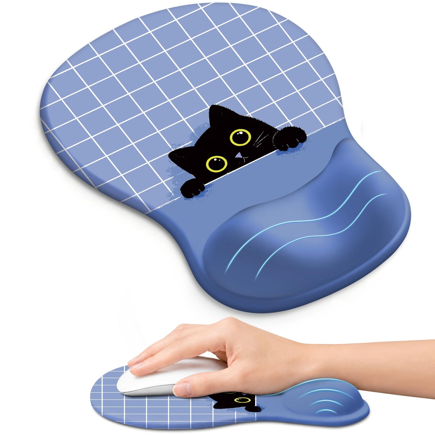 Ergonomic Mouse Pad with Wrist Rest, Gel Wrist Support, Black | 10.2 x 7.6 in Mouse Pad with Smooth Fabric Surface and Non-Slip Rubber Base for Office, Home, Study, and Gaming