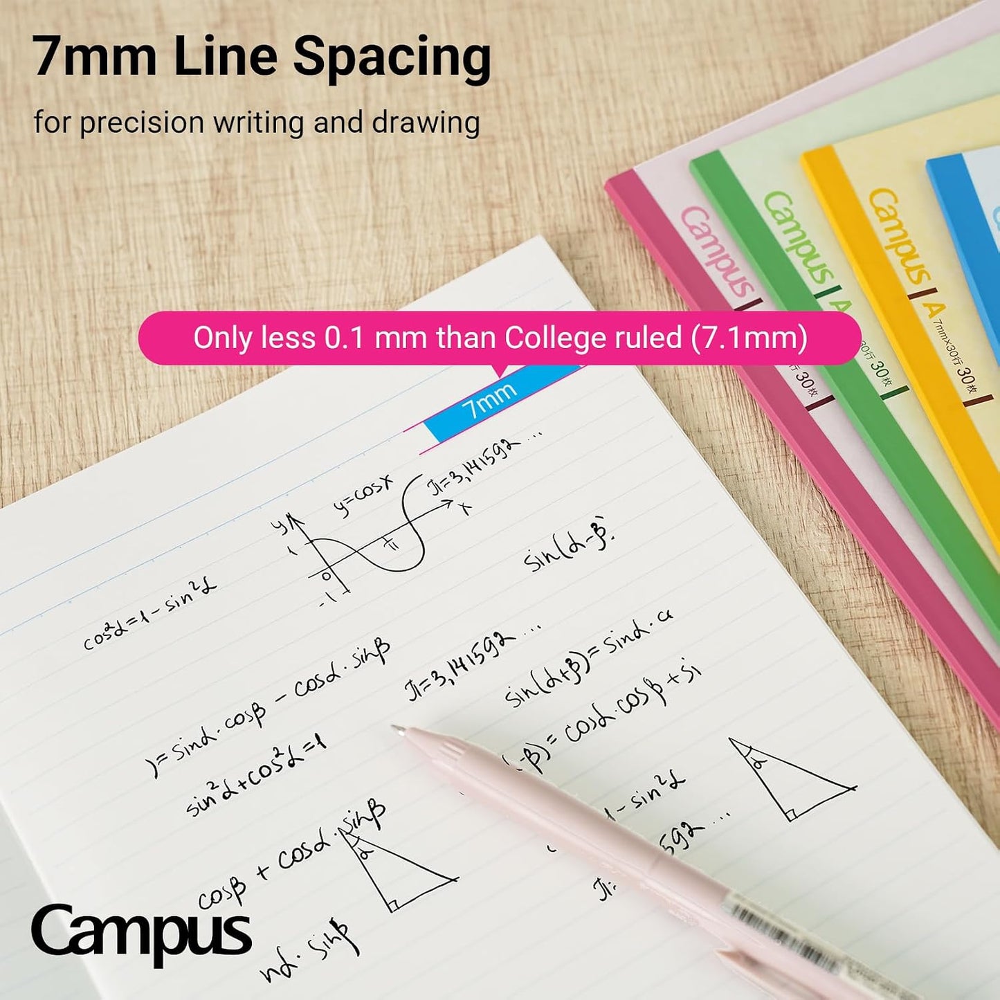 KOKUYO Composition Notebooks, 5 Pack Campus A4 Comp Book with A 7mm Ruled, 30 Sheets, Classic School Lined Notebook, Journal Notebook for Women Work Study Note Taking (NO-203CAX5)