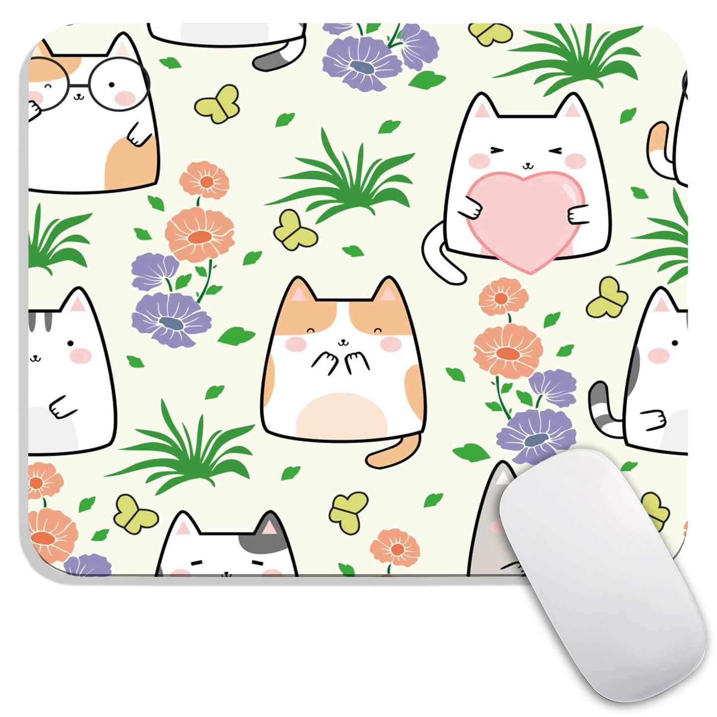 Square Mouse Pad Beautiful Flowers Plants, Personalized Premium-Textured Custom Mouse Mat Design, Washable Mousepad Cloth, Non-Slip Rubber Base Computer Mouse Pads for Wireless Mouse
