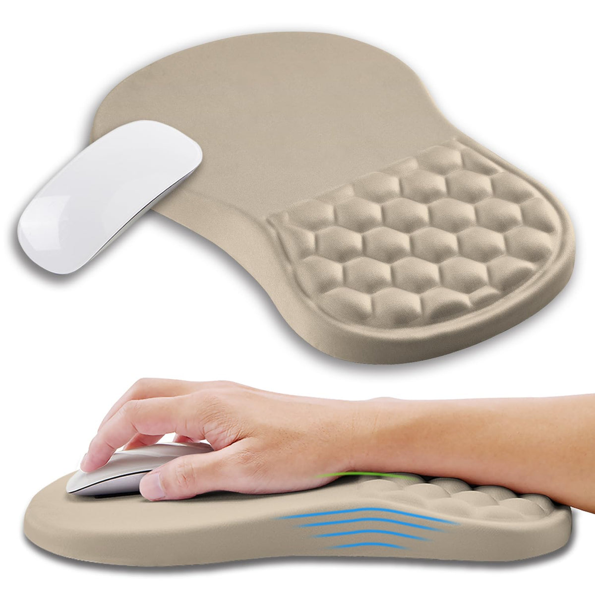 Ergonomic Mouse Pad Wrist Support with Memory Foam Massage Bulge, Carpal Tunnel Pain Relief Mousepad Wrist Rest for Mouse(12x8 inch, Black)