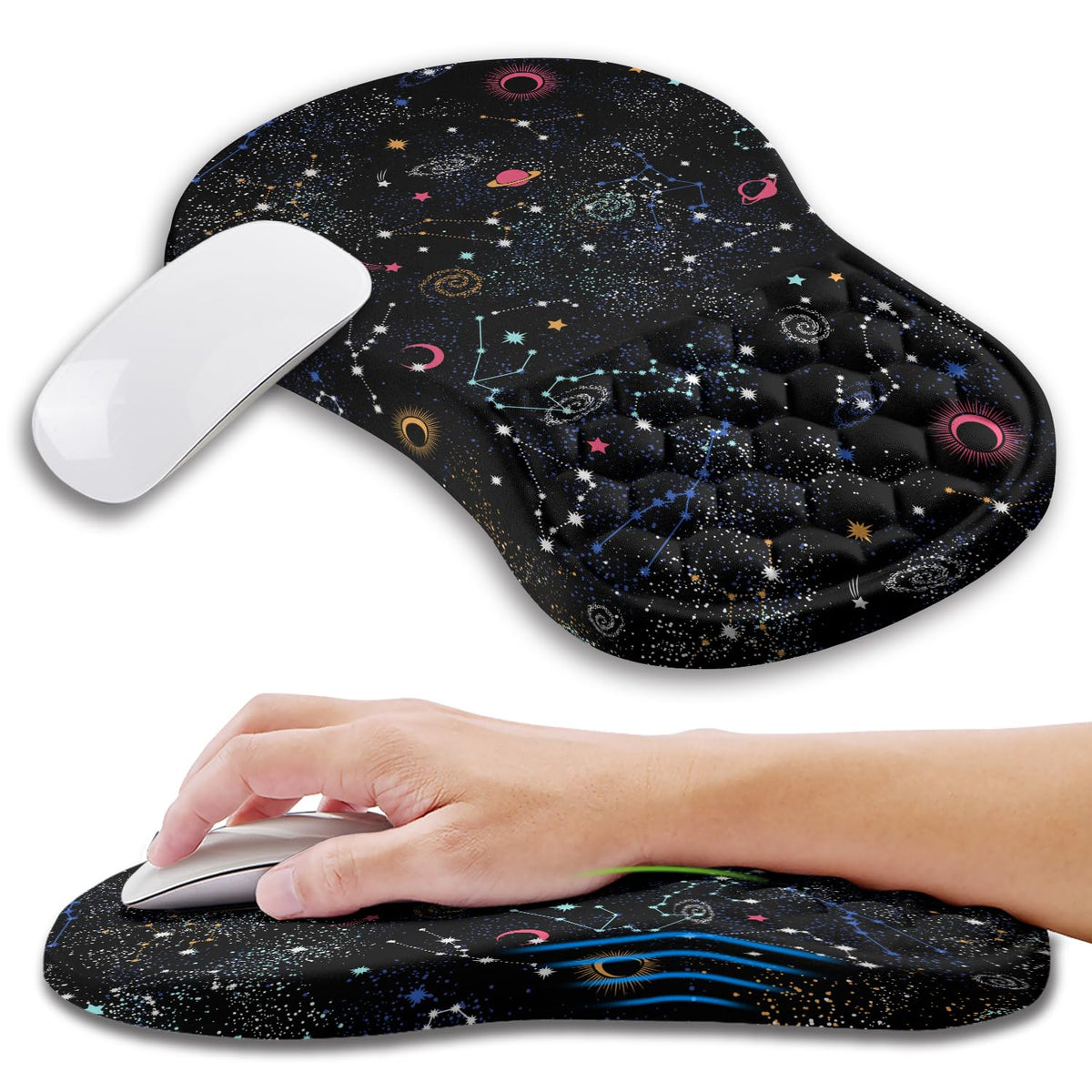 Ergonomic Mouse Pad Wrist Support with Memory Foam Massage Bulge, Carpal Tunnel Pain Relief Mousepad Wrist Rest for Mouse(12x8 inch, Black)