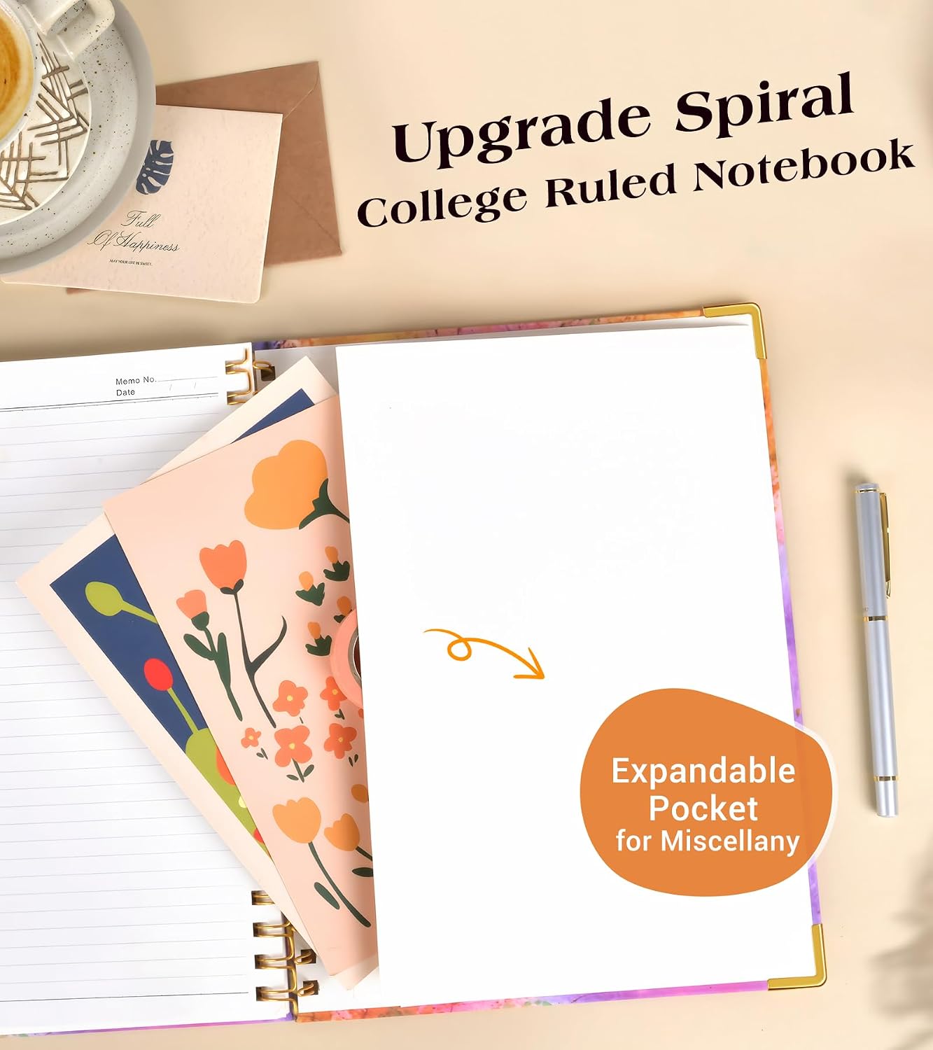 Lined Spiral Notebook Journal for Women, 150 Pages Cute Notebooks 5.75” x 8.38”, A5 Hardcover Spiral Journals with 100 GSM Thick Paper, College Ruled Notebook for Writing Work School, Autumn Tree