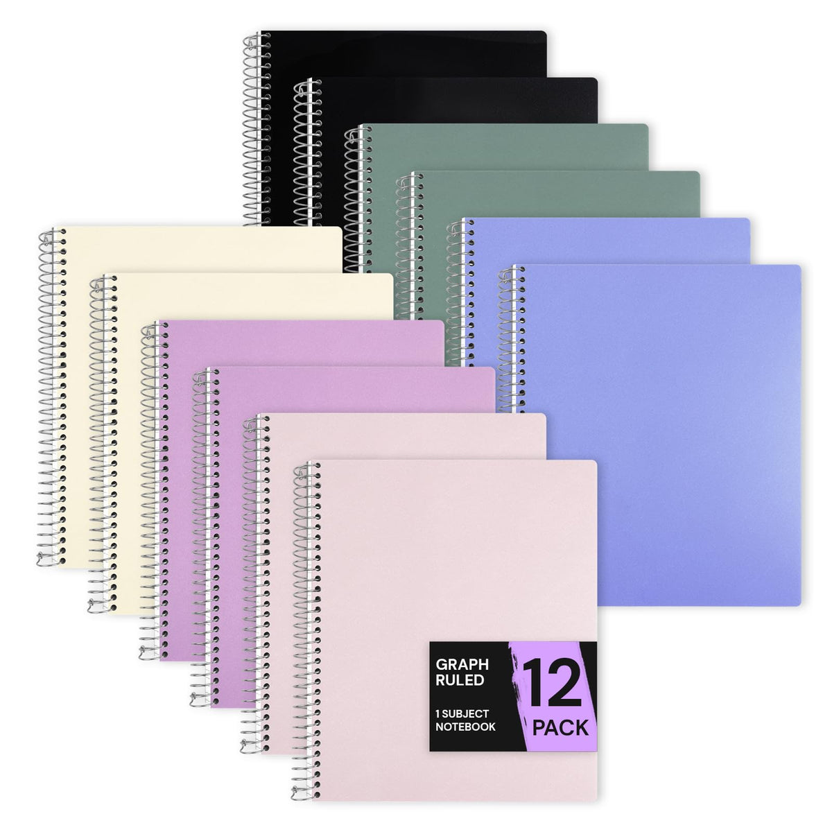 ONAVIA 1 Subject Graph Paper Spiral Notebook 5 Pack, 140 Pages, Assorted | 70 Sheets, 8 x 10.5 in, 3-Hole Punched, Graph Notebook, Grid Paper, School Notebook, Study