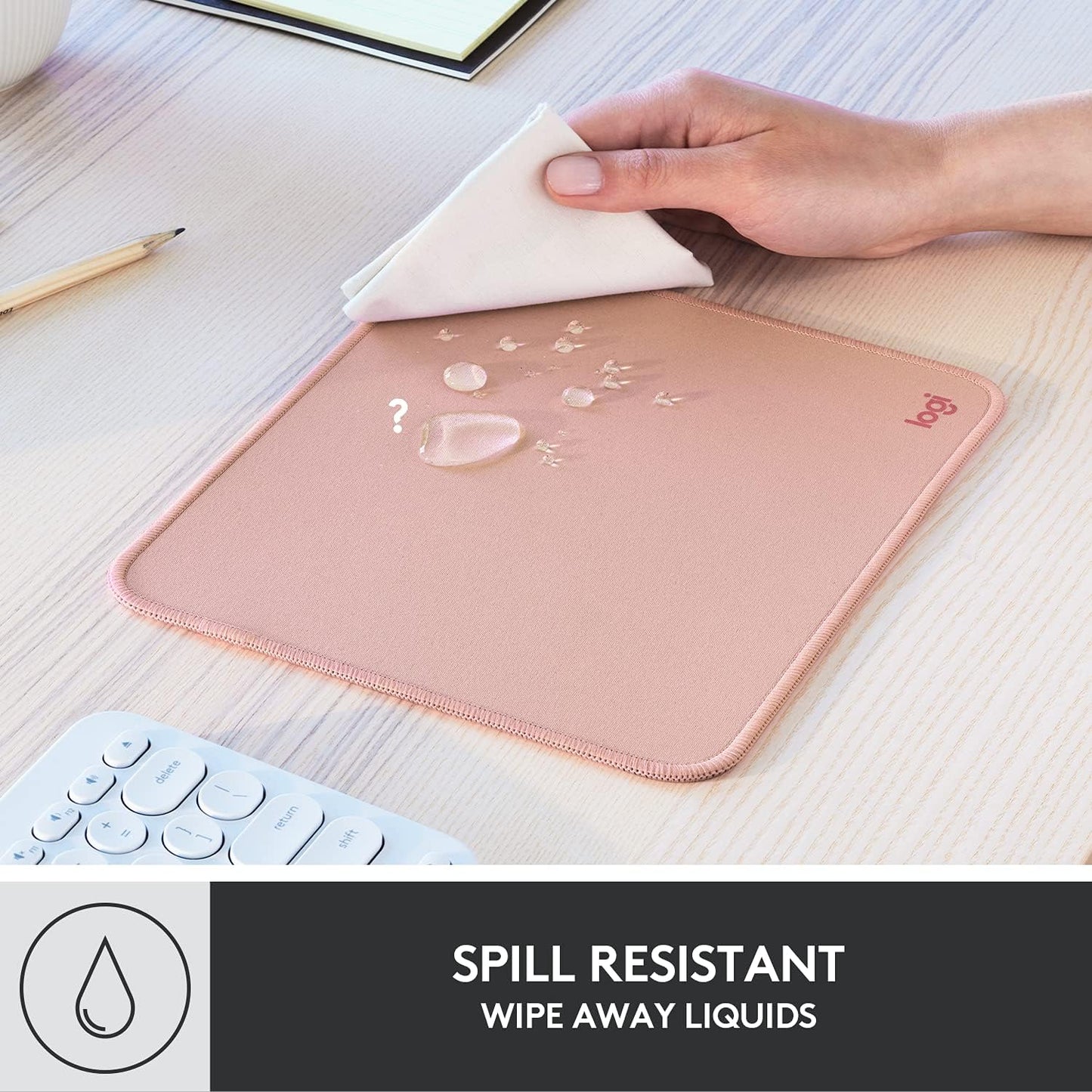 Logitech Studio Series Computer Mouse Pad - Darker Rose | Anti-slip rubber base, easy gliding surface, durable materials, portable design, for computers