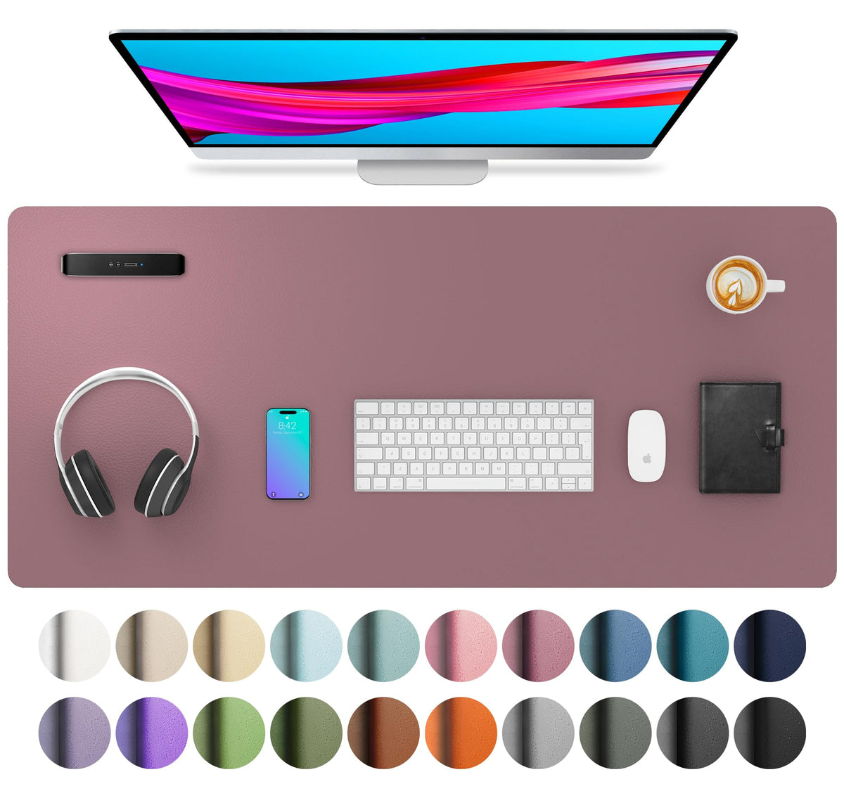 Aothia Non-Slip Waterproof PU Leather Desk Pad Protector for Mouse, Writing Desk, Office, Home, Laptop Blotter, 23.6" x 13.7", Black