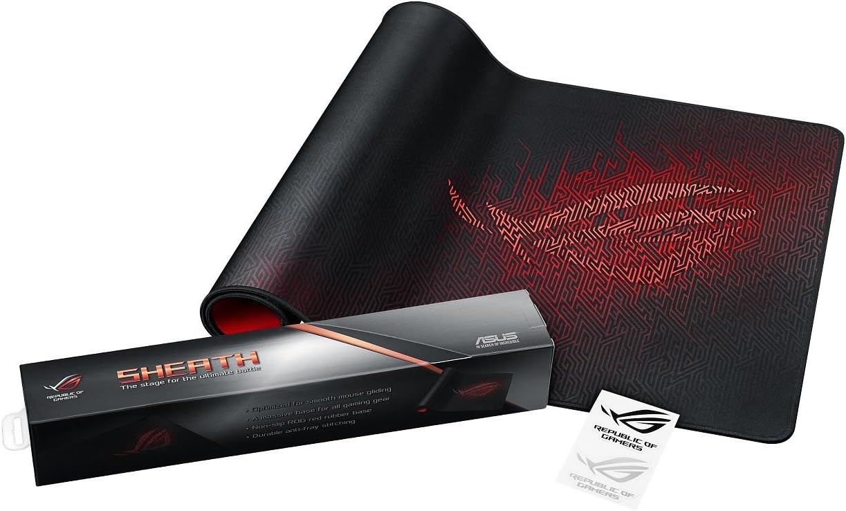 ASUS ROG Sheath Gaming Mouse Pad – 35.4” x 17.3", Extra-Large Surface, Pixel-Precise Tracking, Anti-Fray Stitched Edges, Non-Slip Base - Black/Red